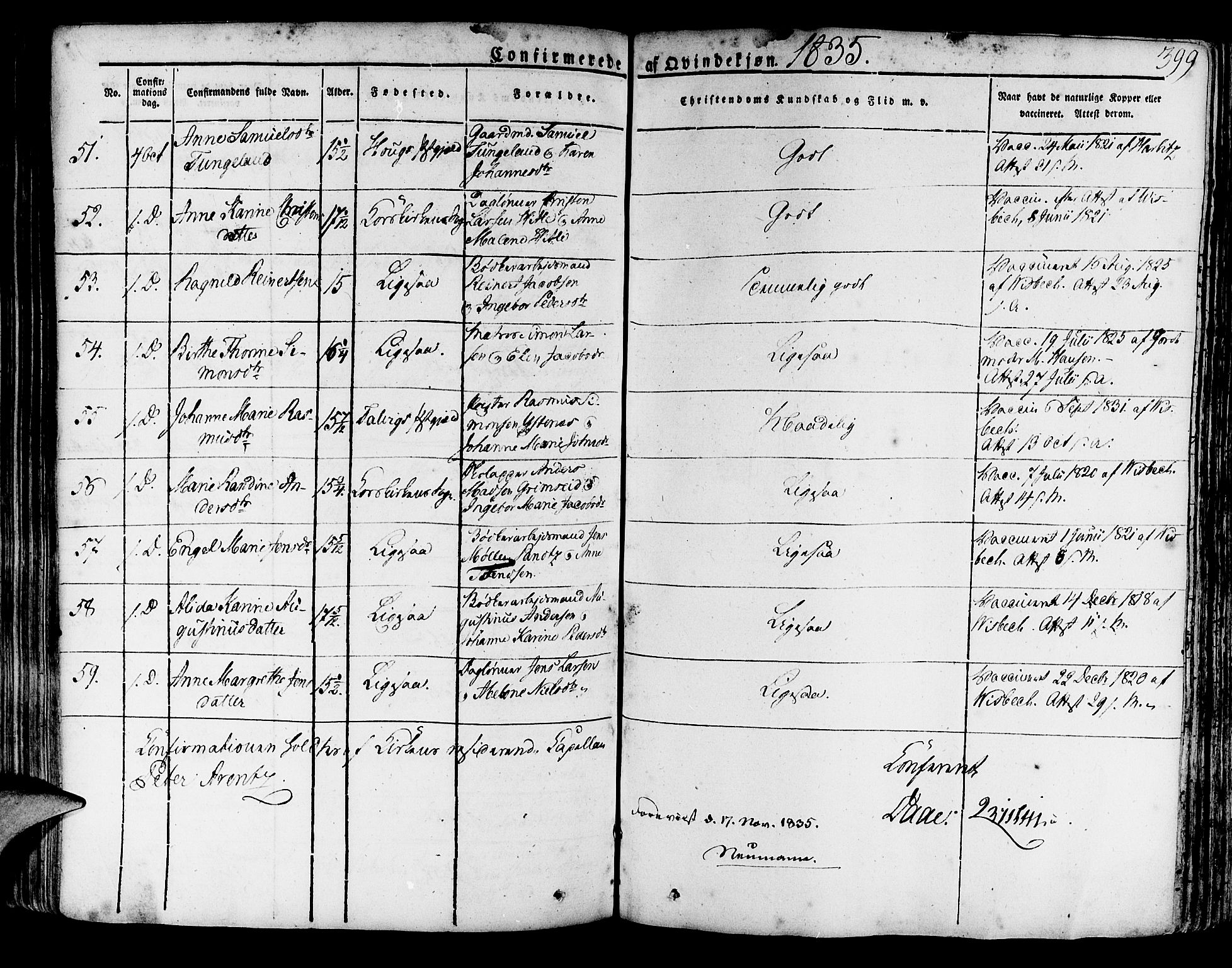 Korskirken sokneprestembete, AV/SAB-A-76101/H/Haa/L0014: Parish register (official) no. A 14, 1823-1835, p. 399