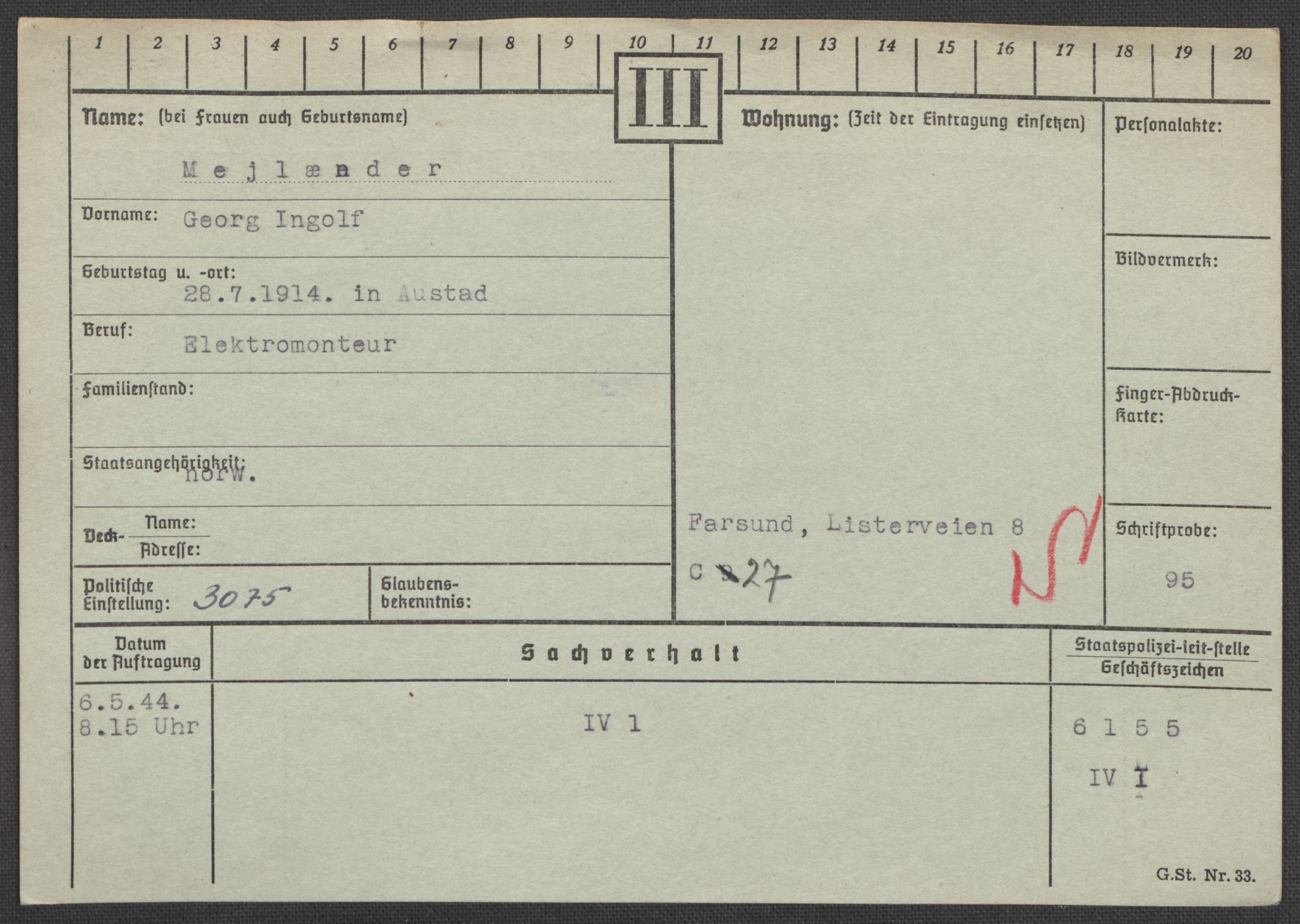 Befehlshaber der Sicherheitspolizei und des SD, RA/RAFA-5969/E/Ea/Eaa/L0007: Register over norske fanger i Møllergata 19: Lundb-N, 1940-1945, p. 576