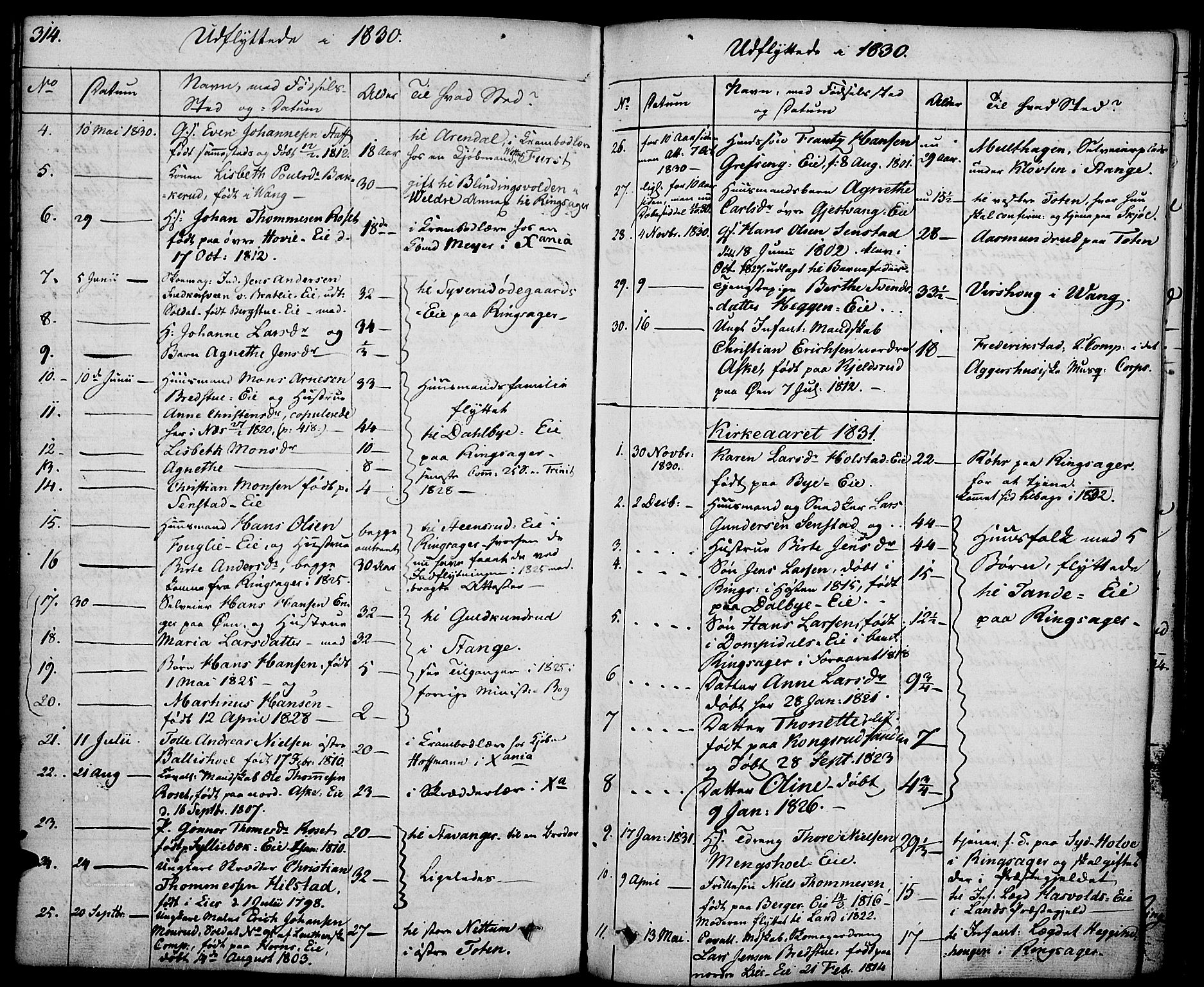 Nes prestekontor, Hedmark, AV/SAH-PREST-020/K/Ka/L0003: Parish register (official) no. 3, 1827-1851, p. 314