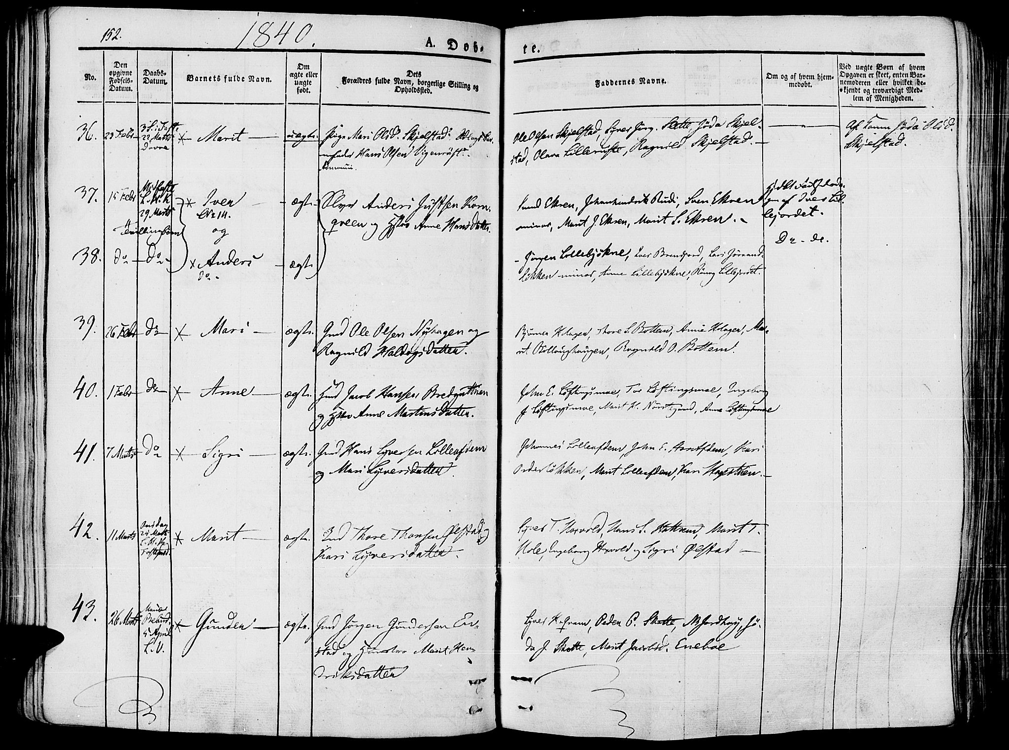 Lesja prestekontor, SAH/PREST-068/H/Ha/Haa/L0005: Parish register (official) no. 5, 1830-1842, p. 152