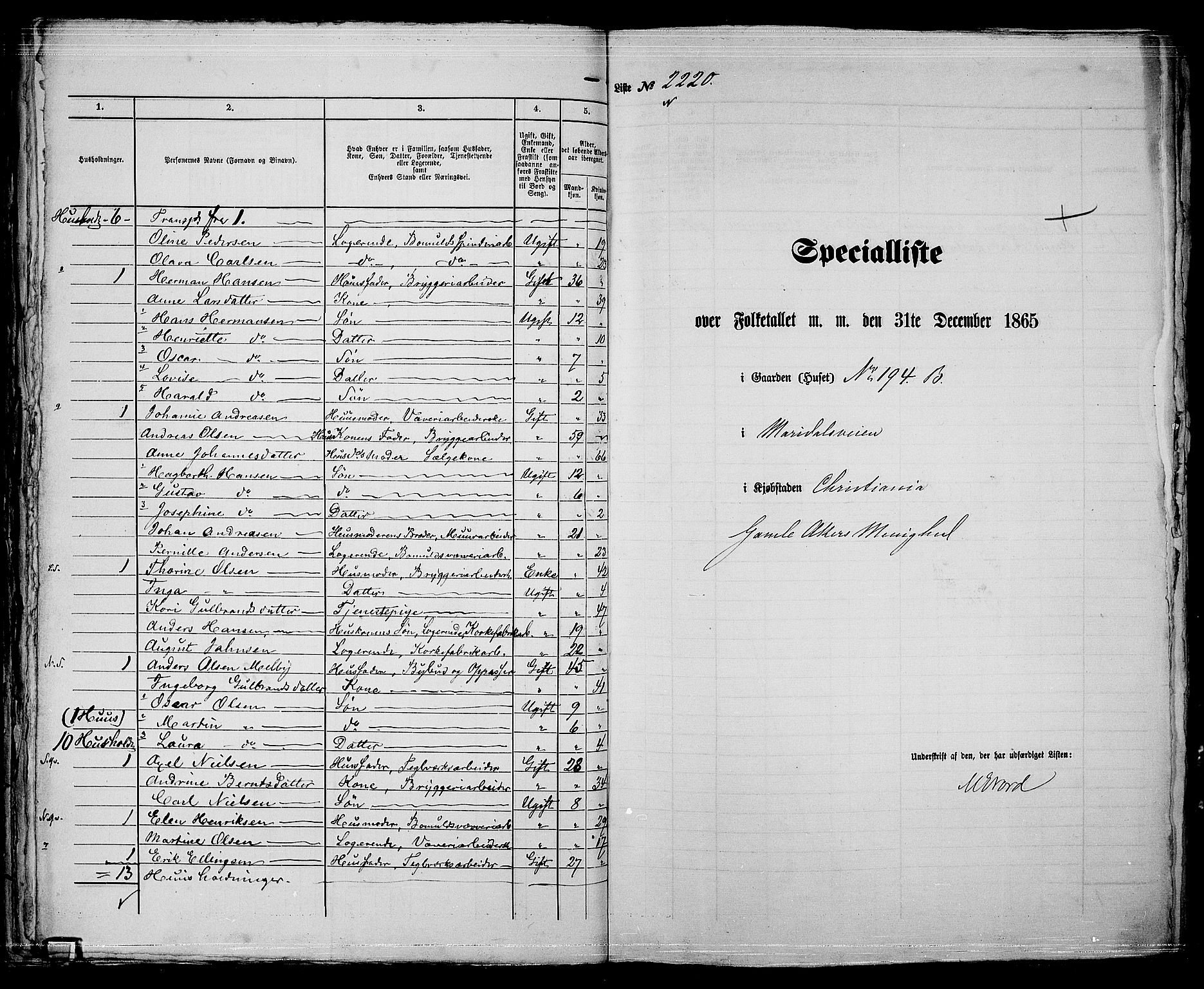 RA, 1865 census for Kristiania, 1865, p. 4951