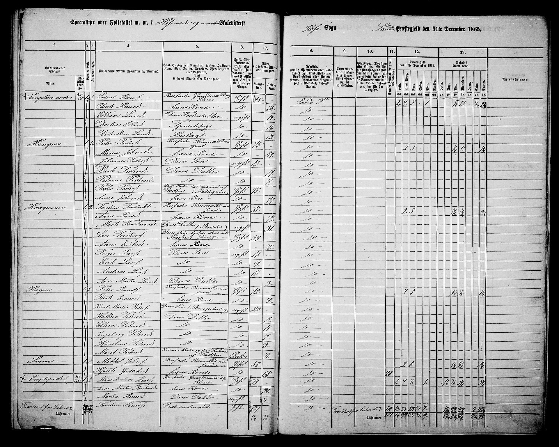 RA, 1865 census for Land, 1865, p. 418