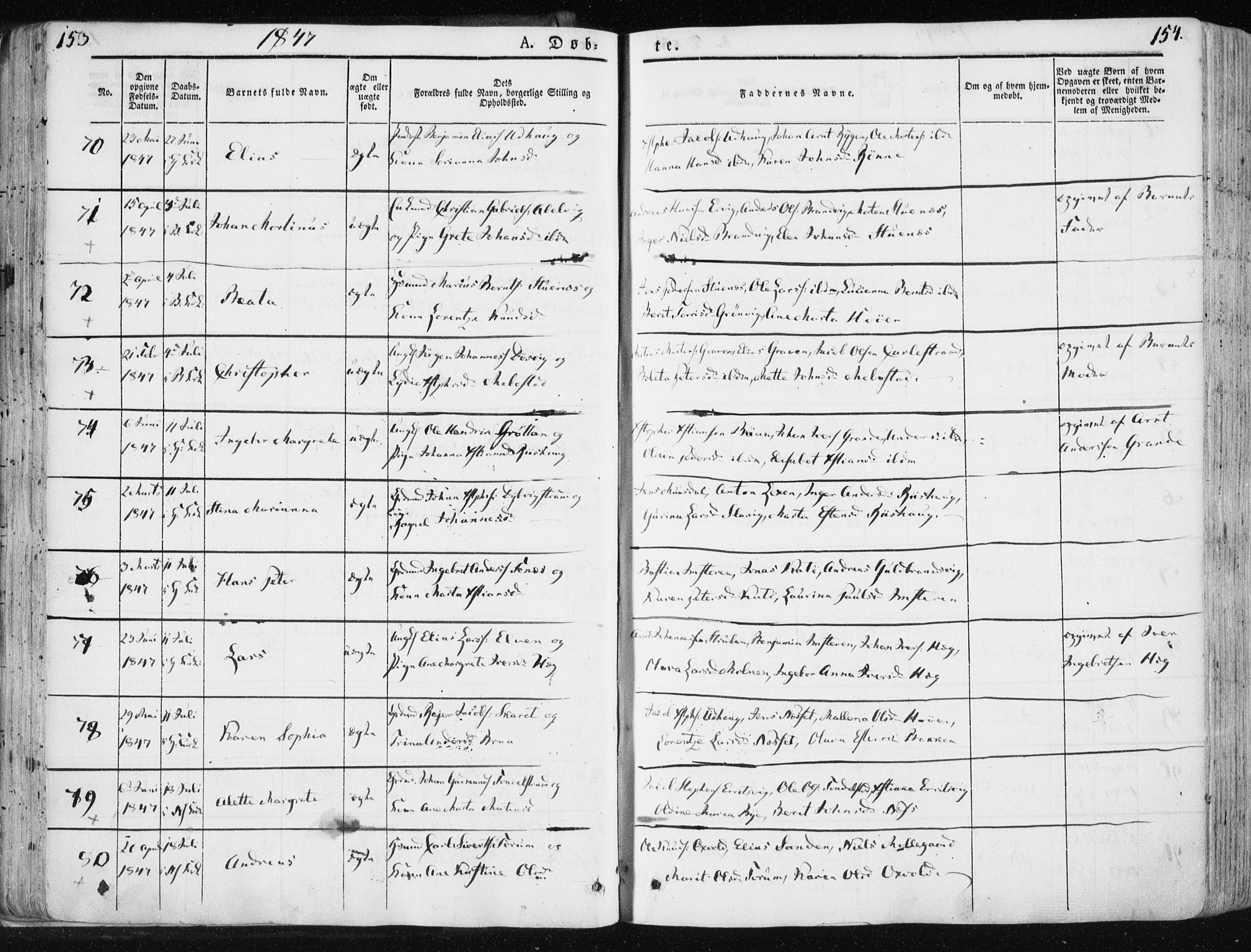 Ministerialprotokoller, klokkerbøker og fødselsregistre - Sør-Trøndelag, SAT/A-1456/659/L0736: Parish register (official) no. 659A06, 1842-1856, p. 153-154