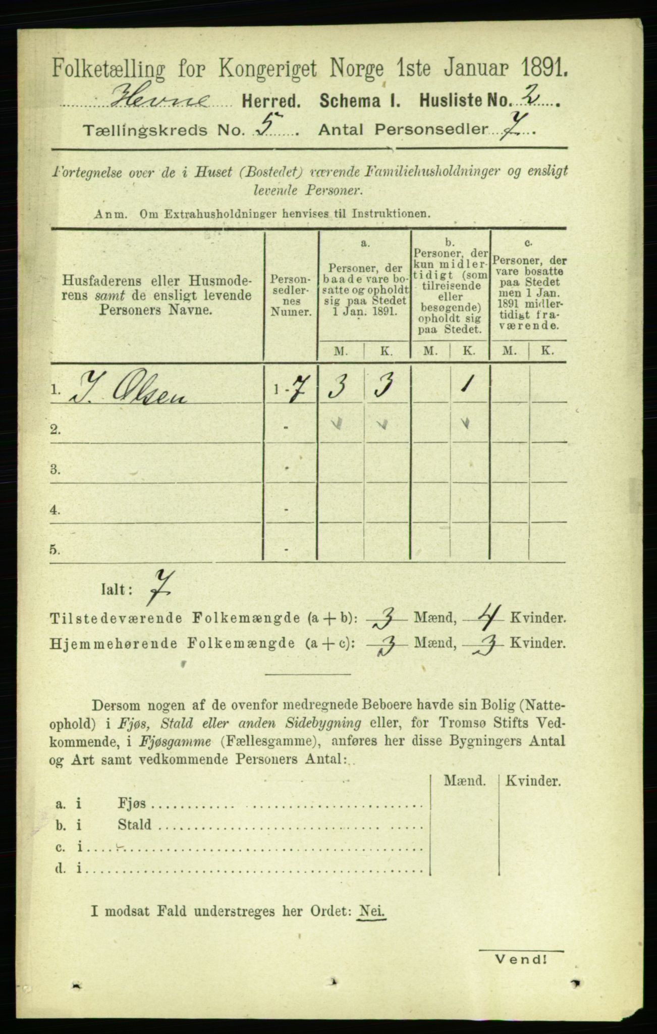 RA, 1891 census for 1612 Hemne, 1891, p. 2346