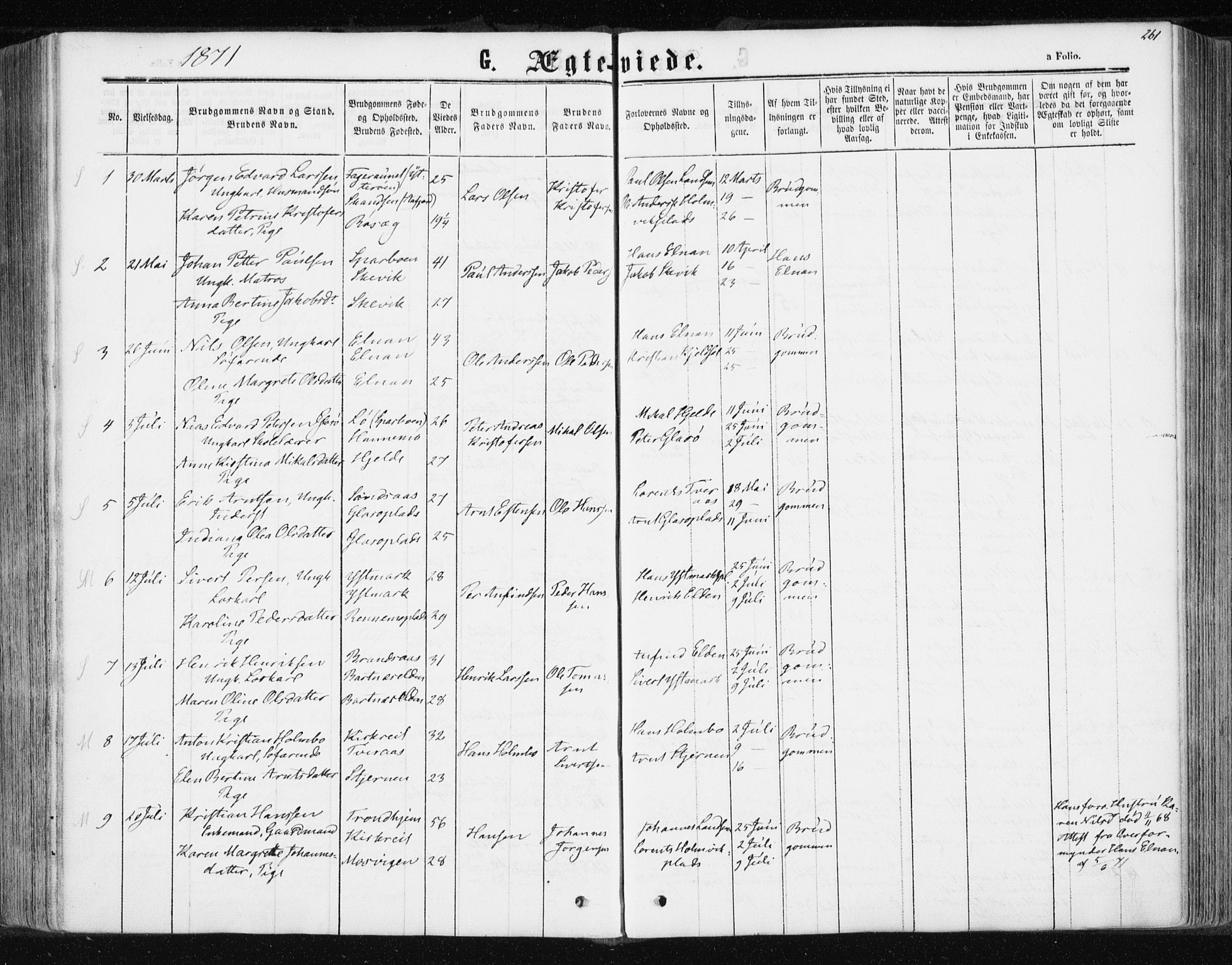 Ministerialprotokoller, klokkerbøker og fødselsregistre - Nord-Trøndelag, SAT/A-1458/741/L0394: Parish register (official) no. 741A08, 1864-1877, p. 261