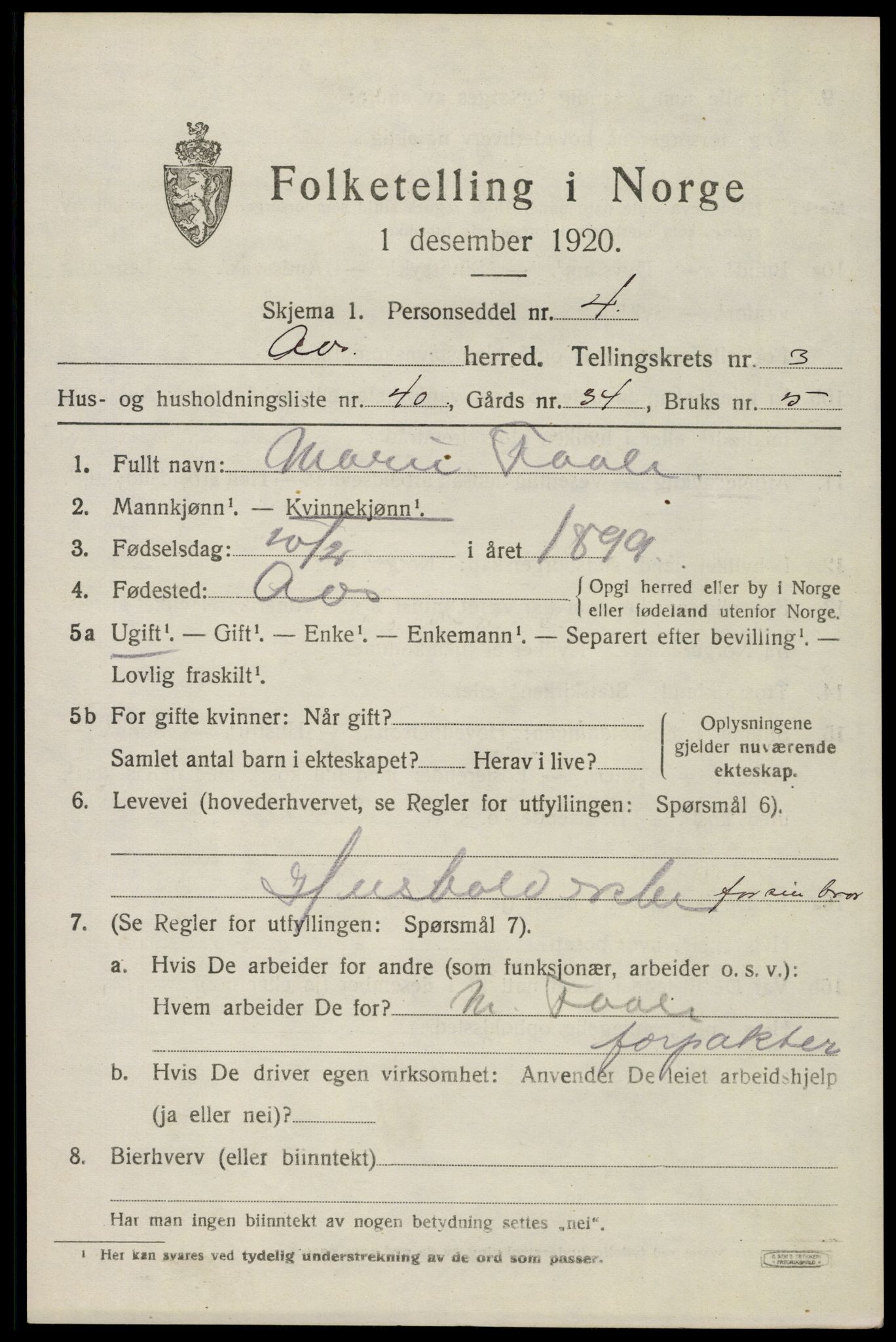SAO, 1920 census for Ås, 1920, p. 4174