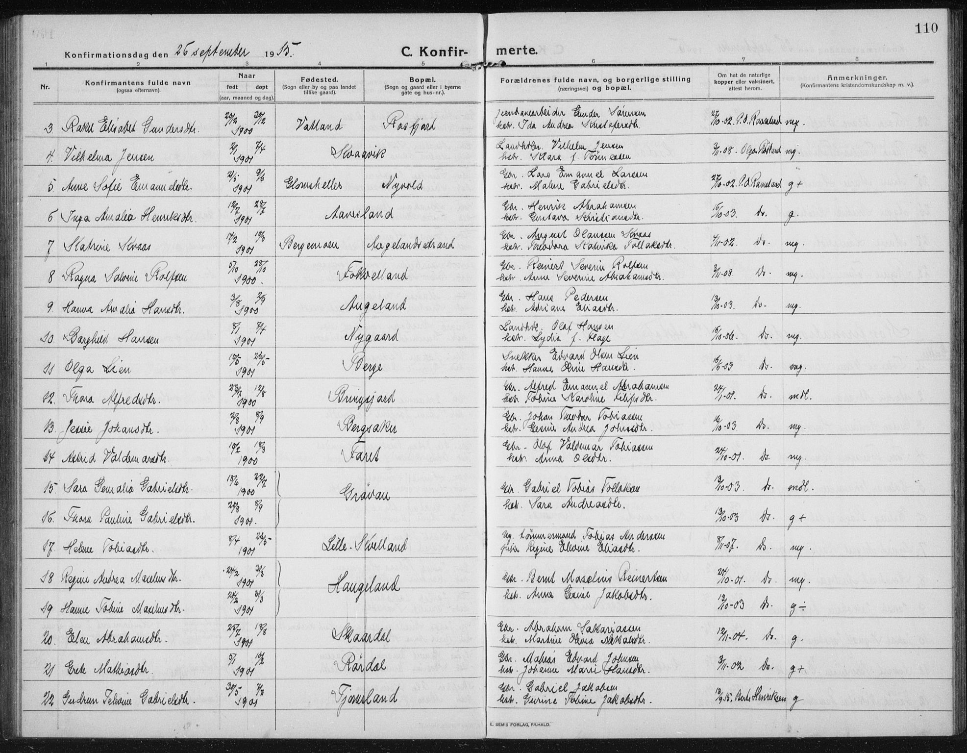 Lyngdal sokneprestkontor, AV/SAK-1111-0029/F/Fb/Fbc/L0006: Parish register (copy) no. B 6, 1914-1934, p. 110