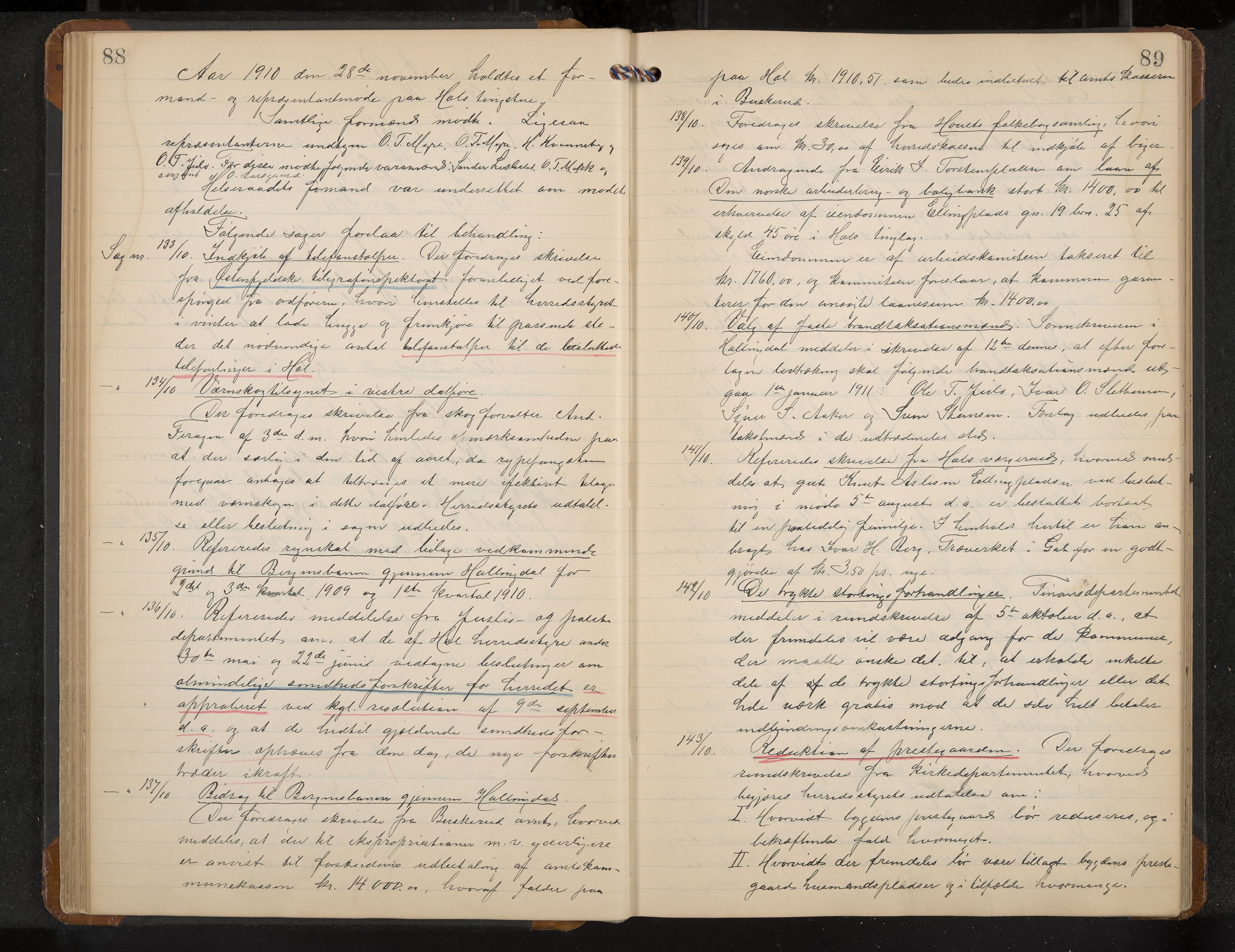 Hol formannskap og sentraladministrasjon, IKAK/0620021-1/A/L0005: Møtebok, 1909-1915, p. 88-89