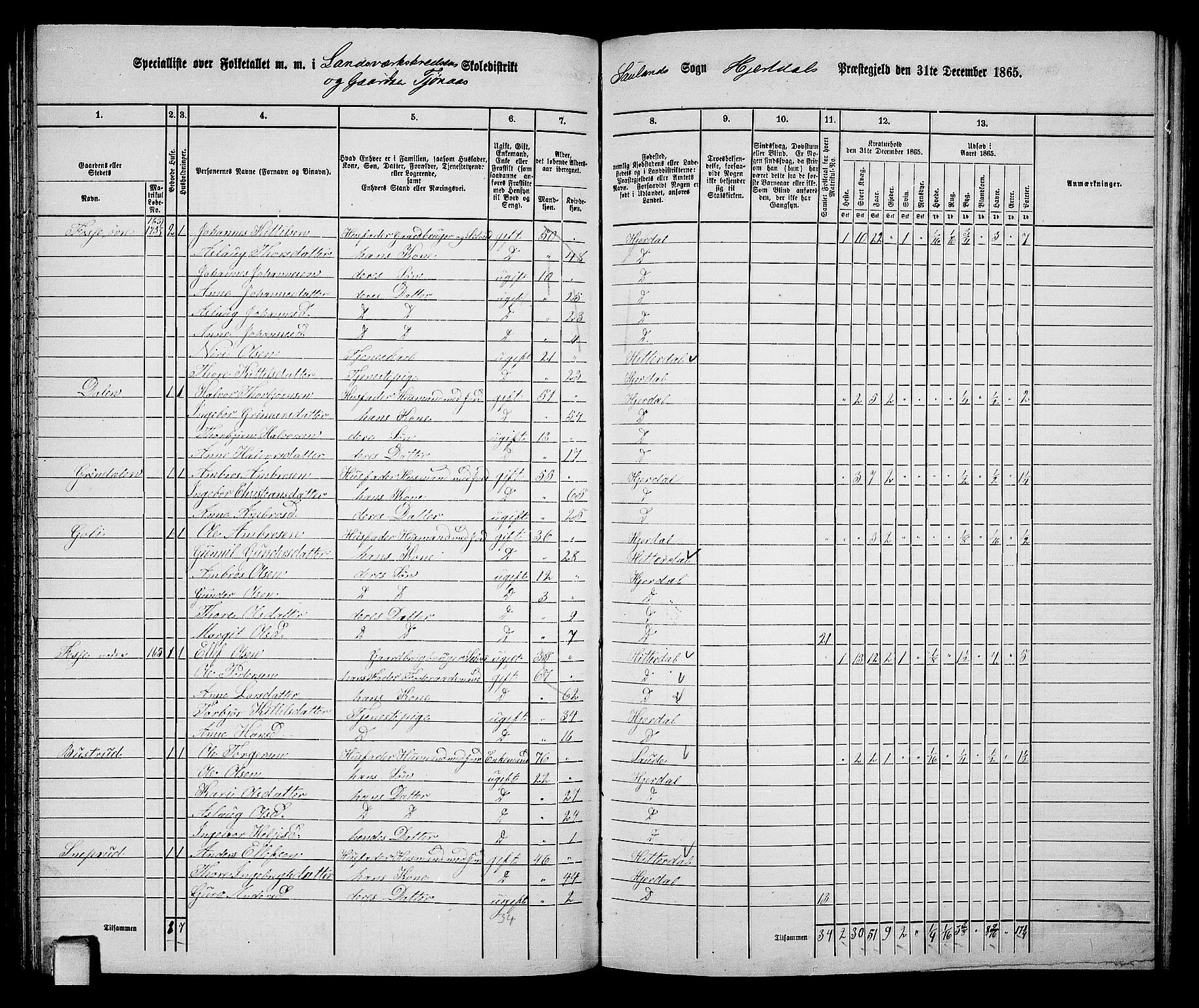 RA, 1865 census for Hjartdal, 1865, p. 87