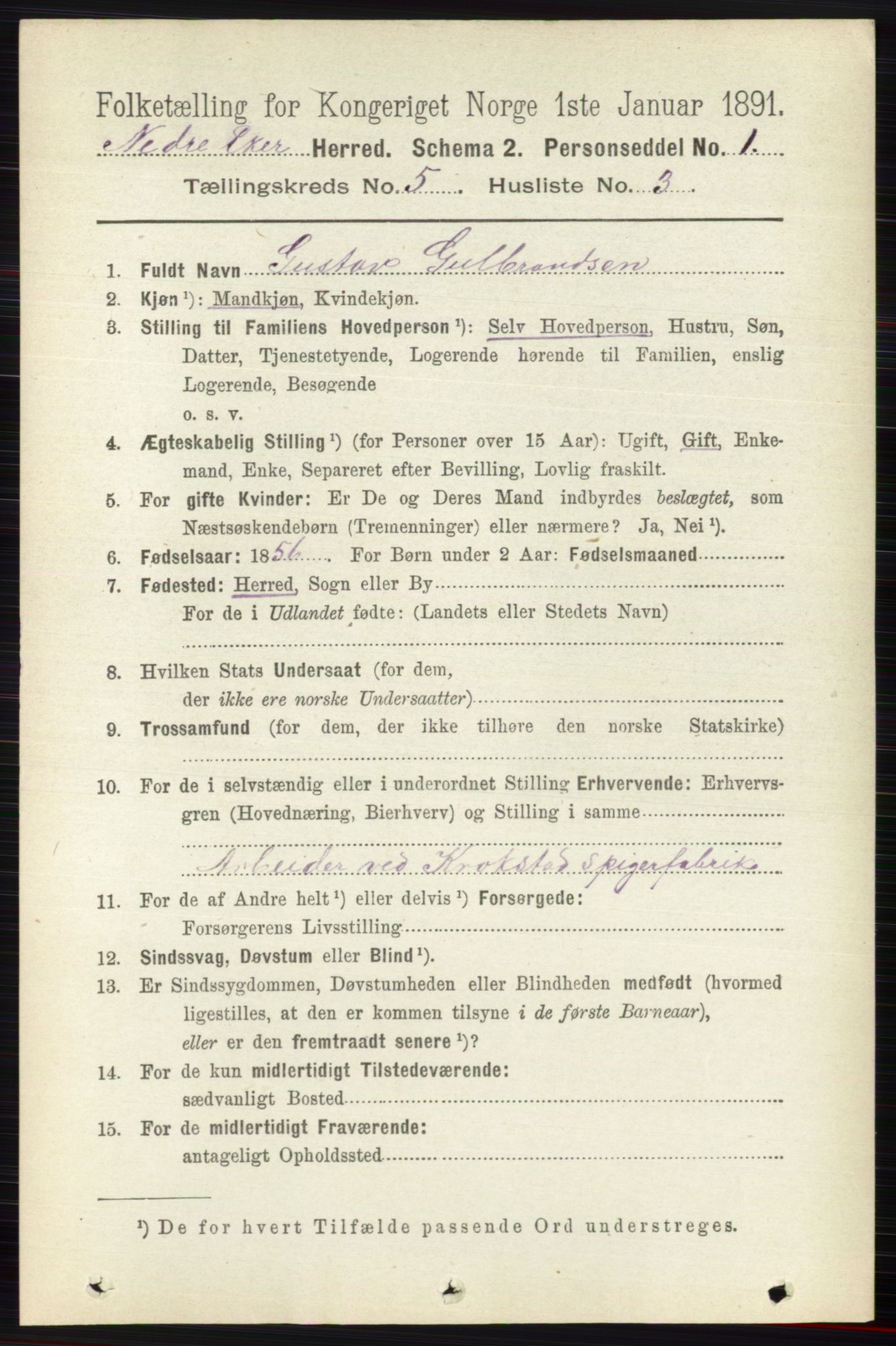 RA, 1891 census for 0625 Nedre Eiker, 1891, p. 2343