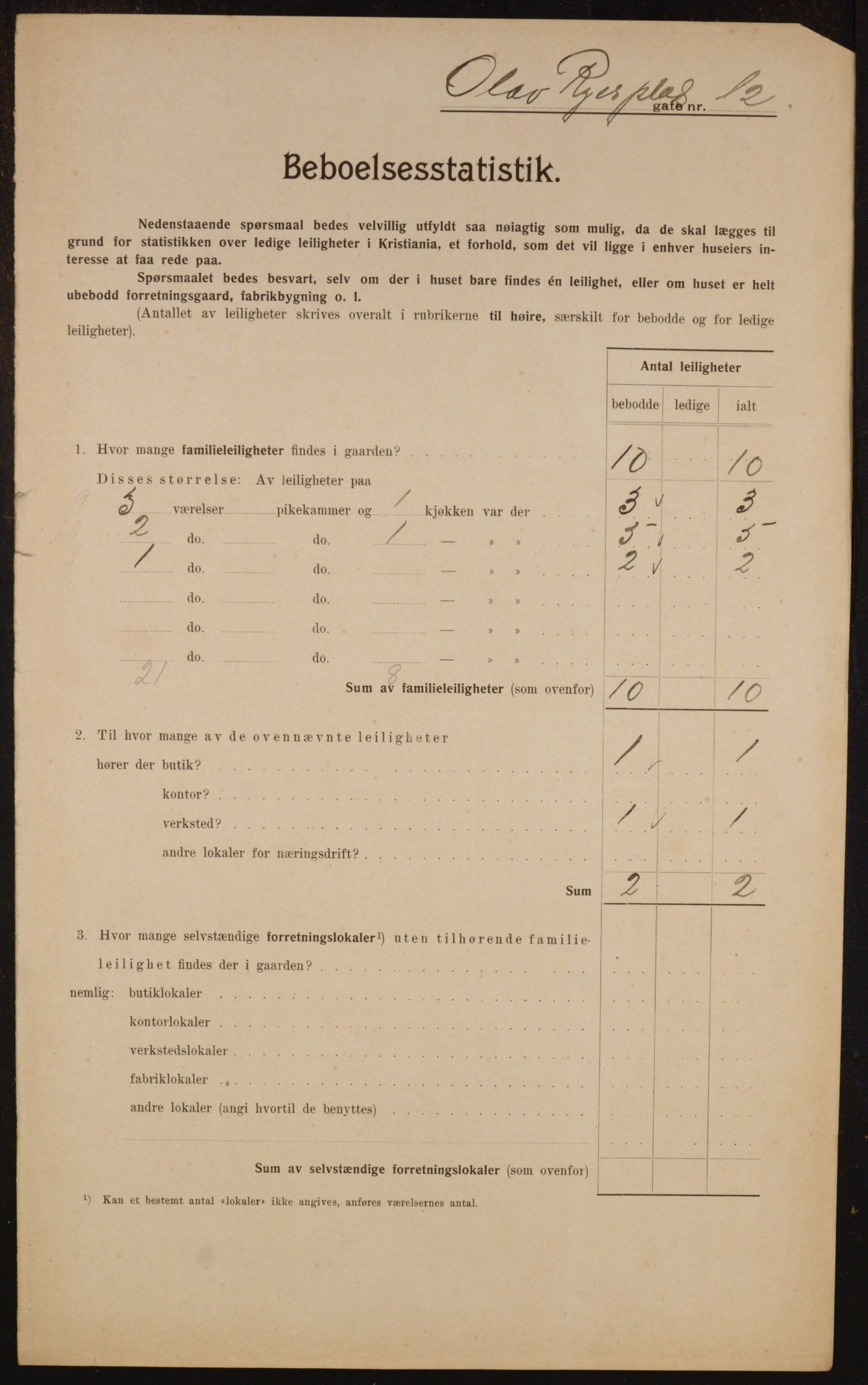 OBA, Municipal Census 1910 for Kristiania, 1910, p. 72620