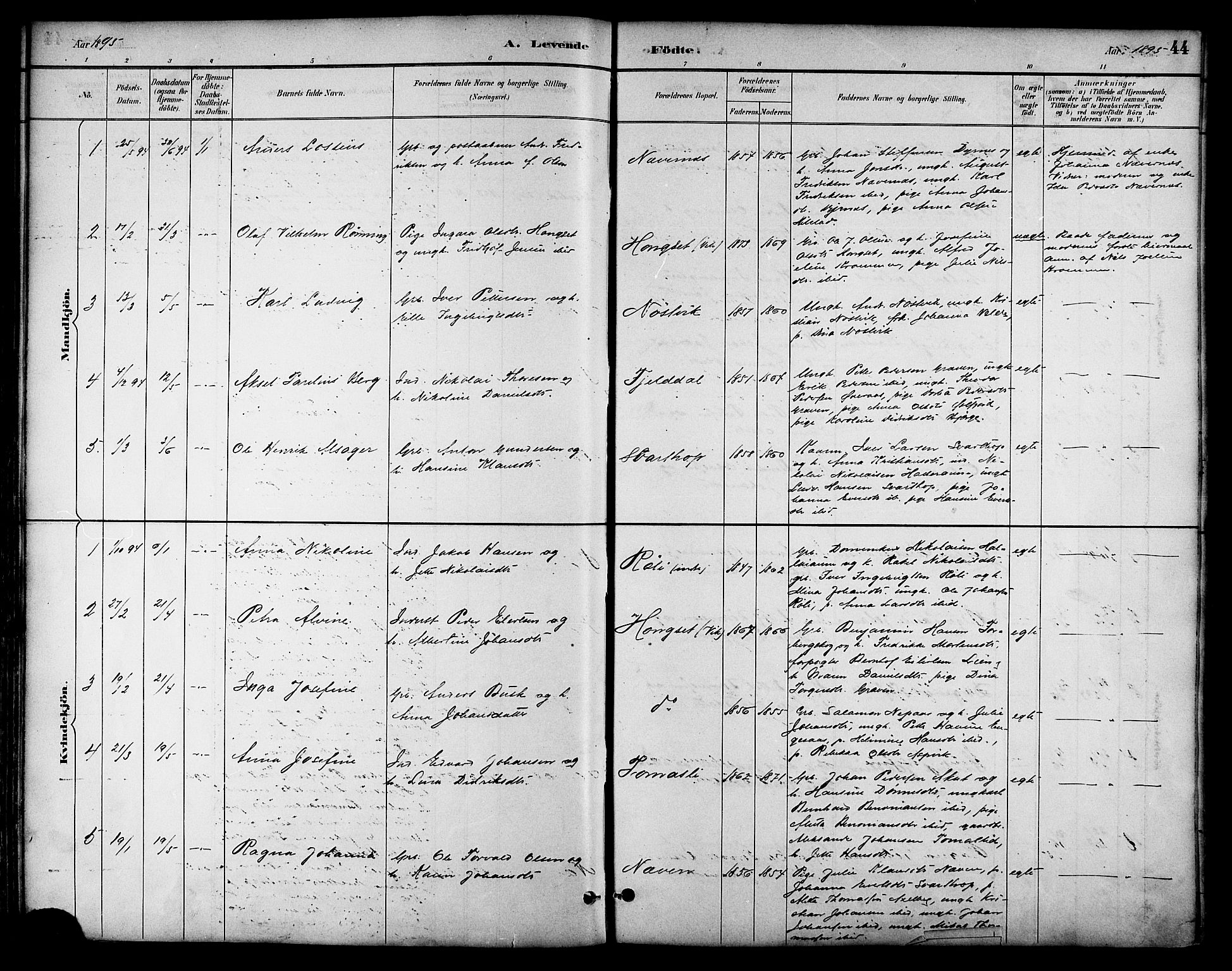 Ministerialprotokoller, klokkerbøker og fødselsregistre - Nordland, AV/SAT-A-1459/814/L0230: Parish register (copy) no. 814C03, 1884-1911, p. 44