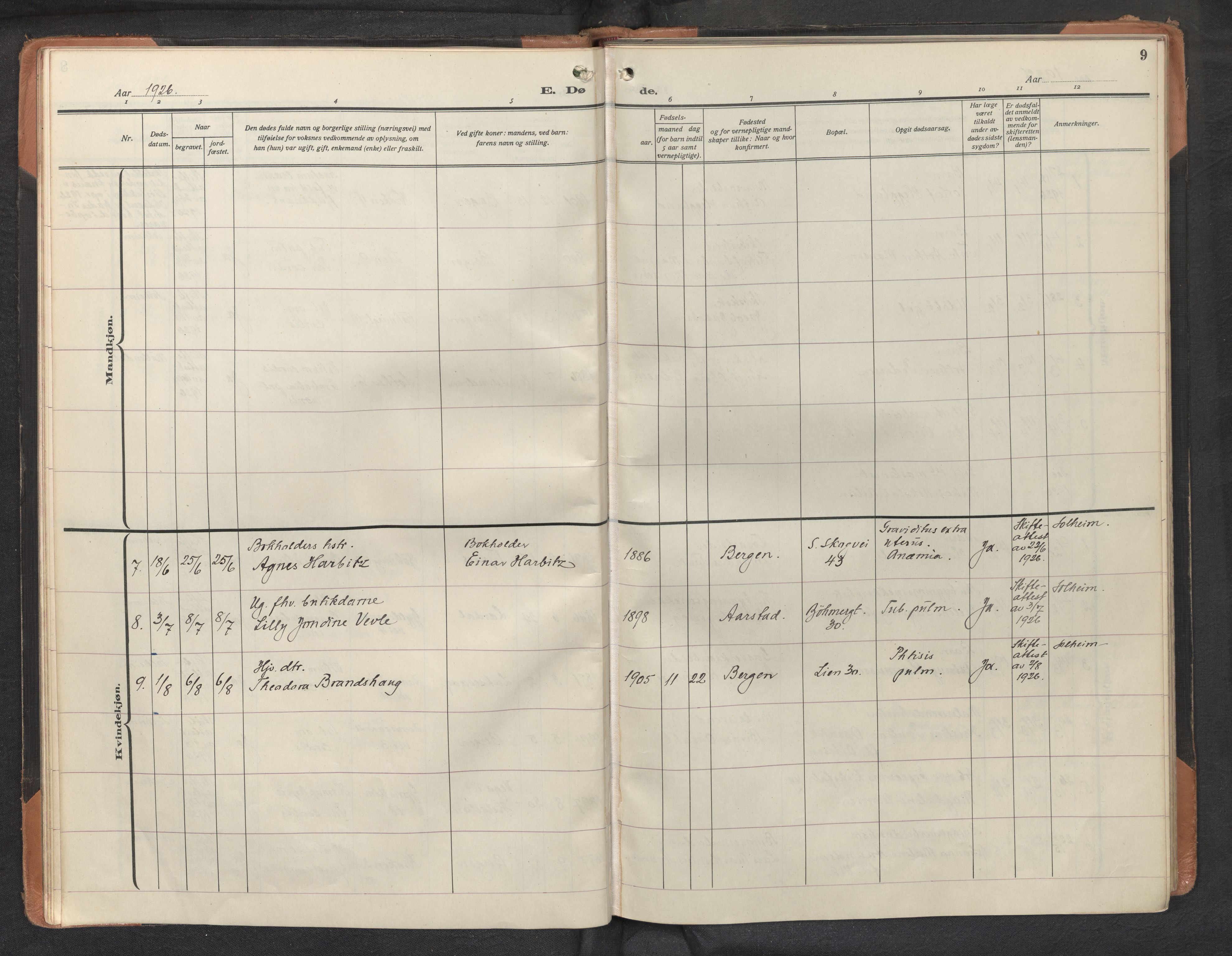 St. Markus sokneprestembete, AV/SAB-A-99935: Parish register (official) no. D 1, 1924-1958, p. 8b-9a