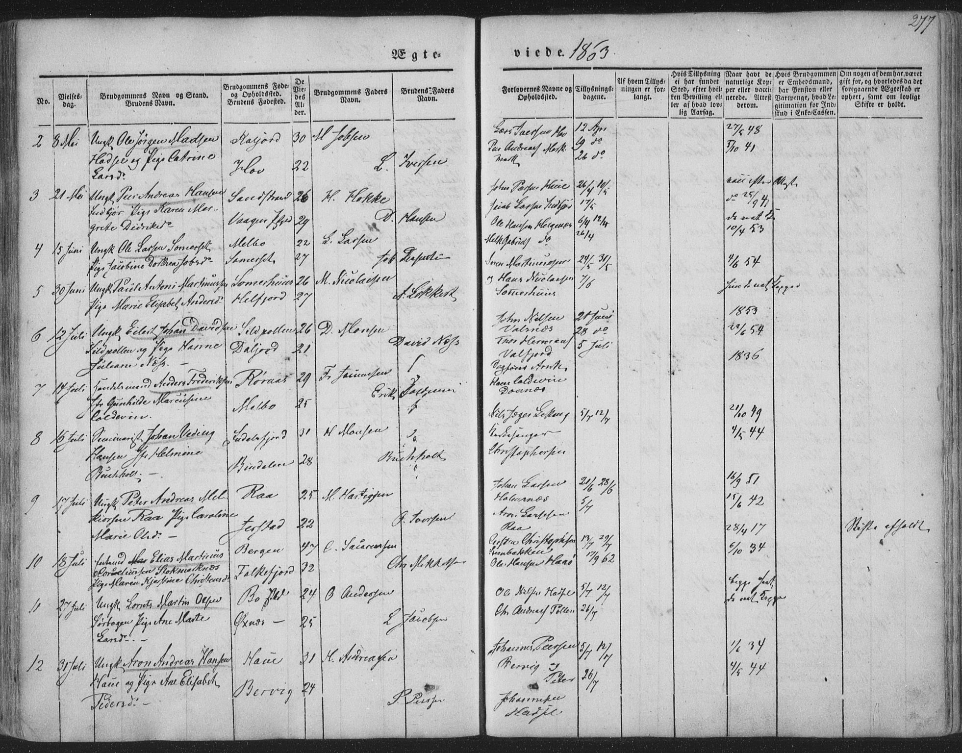 Ministerialprotokoller, klokkerbøker og fødselsregistre - Nordland, SAT/A-1459/888/L1241: Parish register (official) no. 888A07, 1849-1869, p. 277