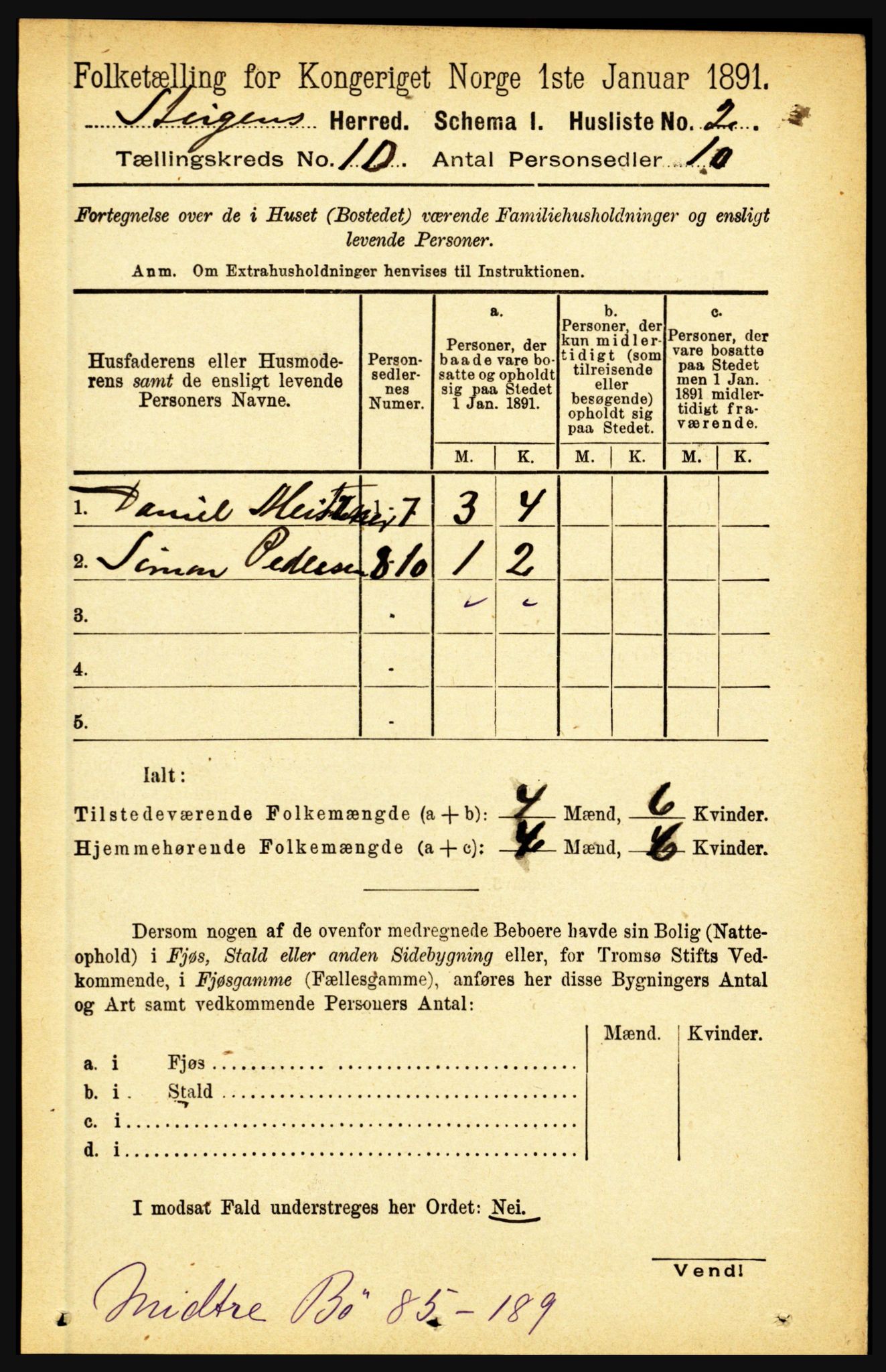 RA, 1891 census for 1848 Steigen, 1891, p. 3399