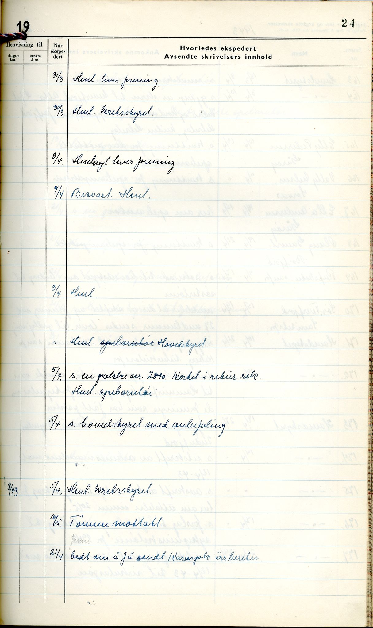 Norske Kvinners Sanitetsforening Finnmark , FMFB/A-1006/C/L0008: Journal for inn- og utgåtte brev, 1938-1944