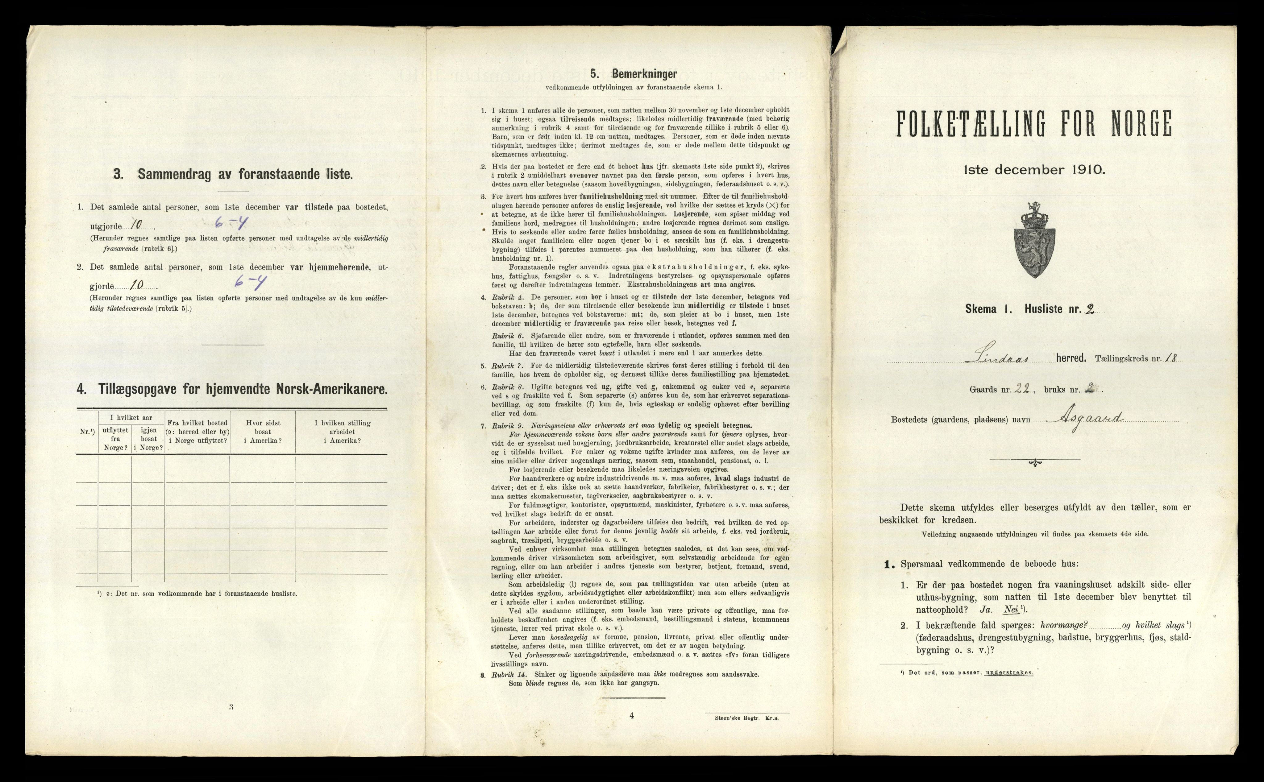 RA, 1910 census for Lindås, 1910, p. 1134