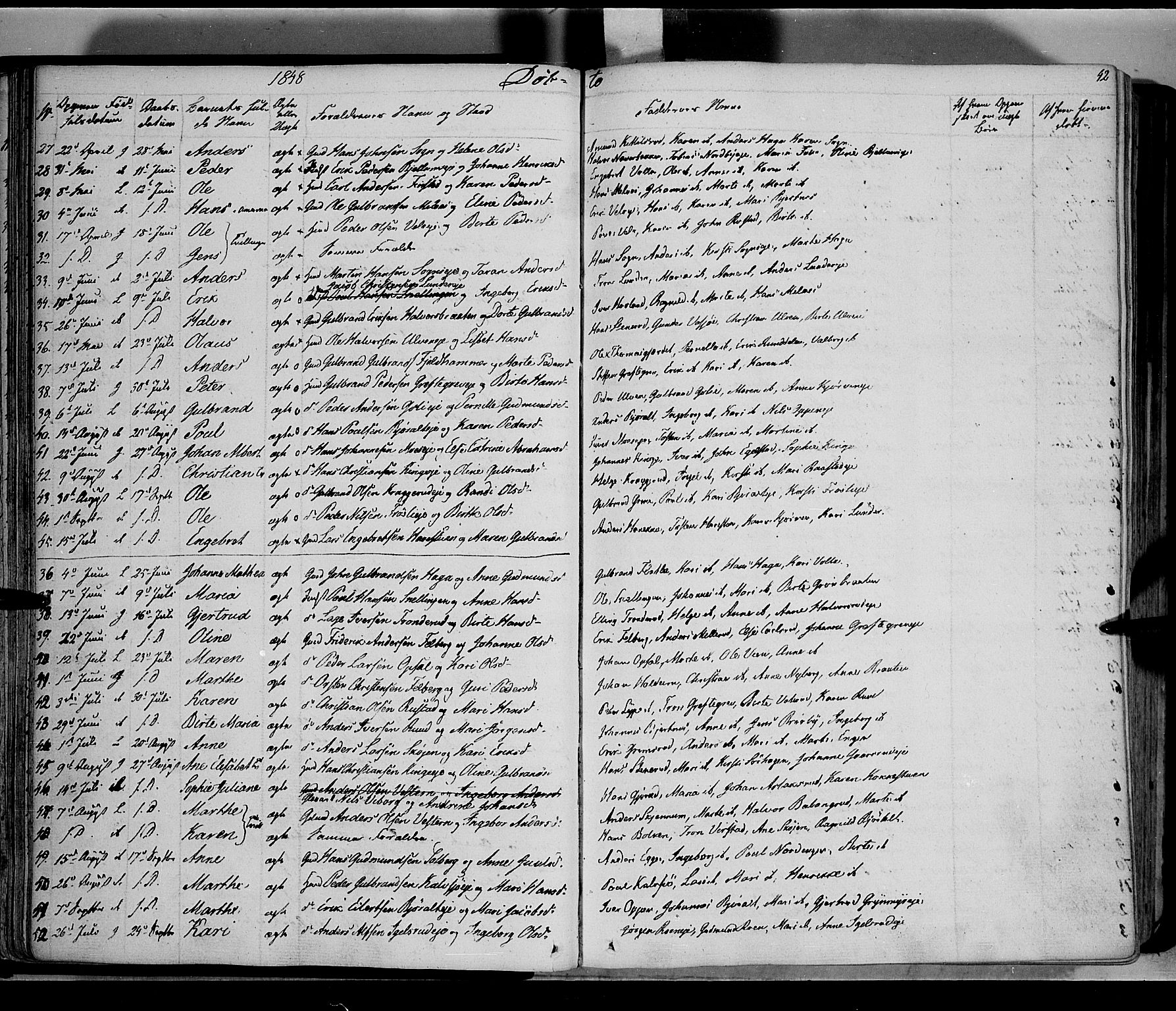 Jevnaker prestekontor, AV/SAH-PREST-116/H/Ha/Haa/L0006: Parish register (official) no. 6, 1837-1857, p. 42