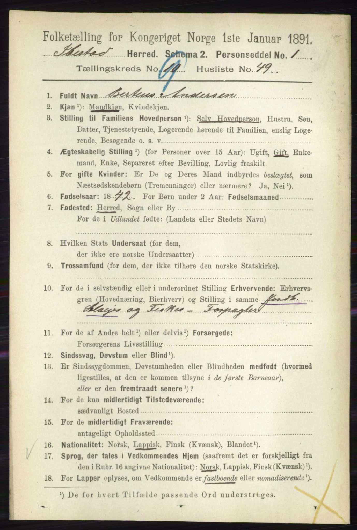 RA, 1891 census for 1917 Ibestad, 1891, p. 6277