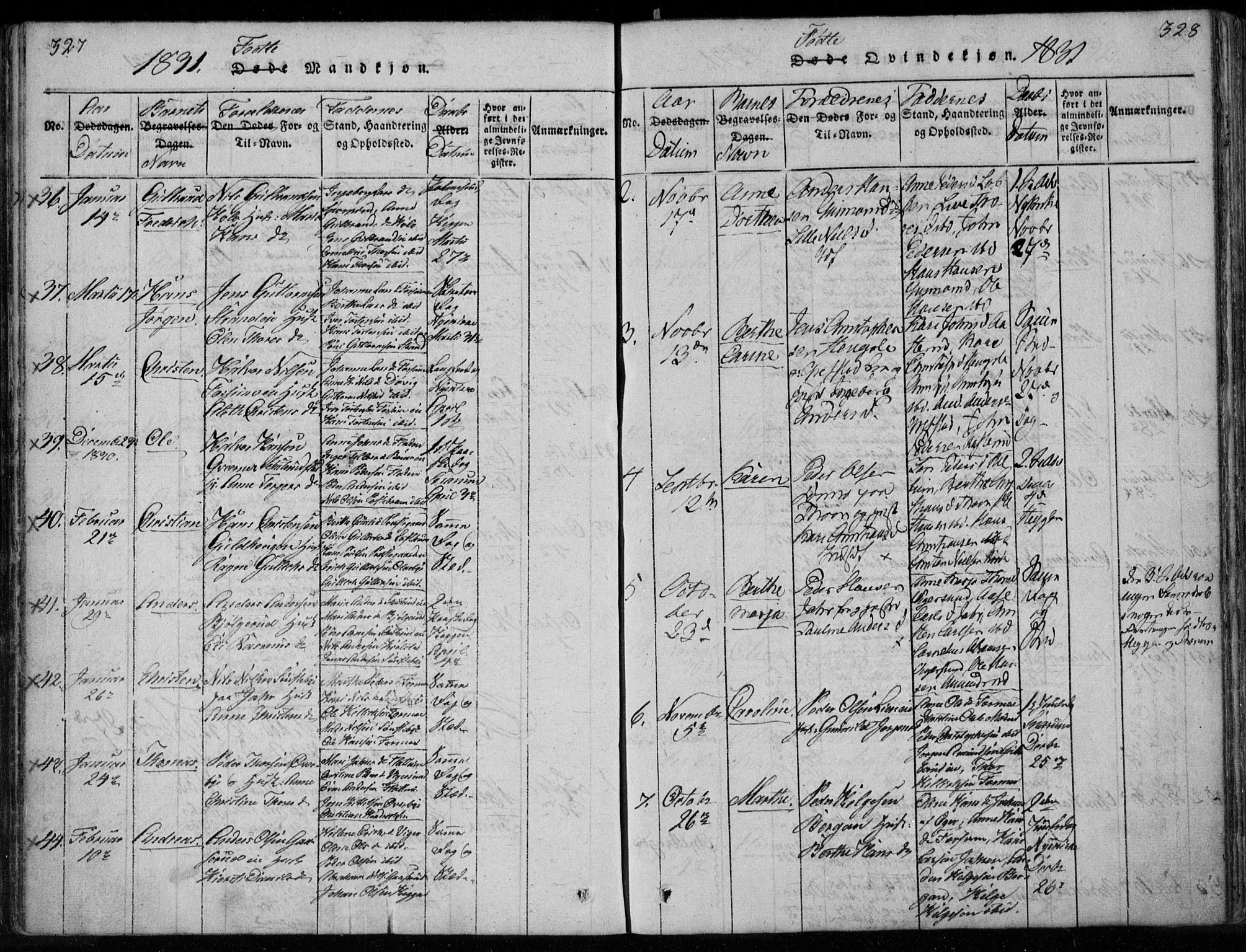 Modum kirkebøker, AV/SAKO-A-234/F/Fa/L0005: Parish register (official) no. 5, 1824-1841, p. 327-328