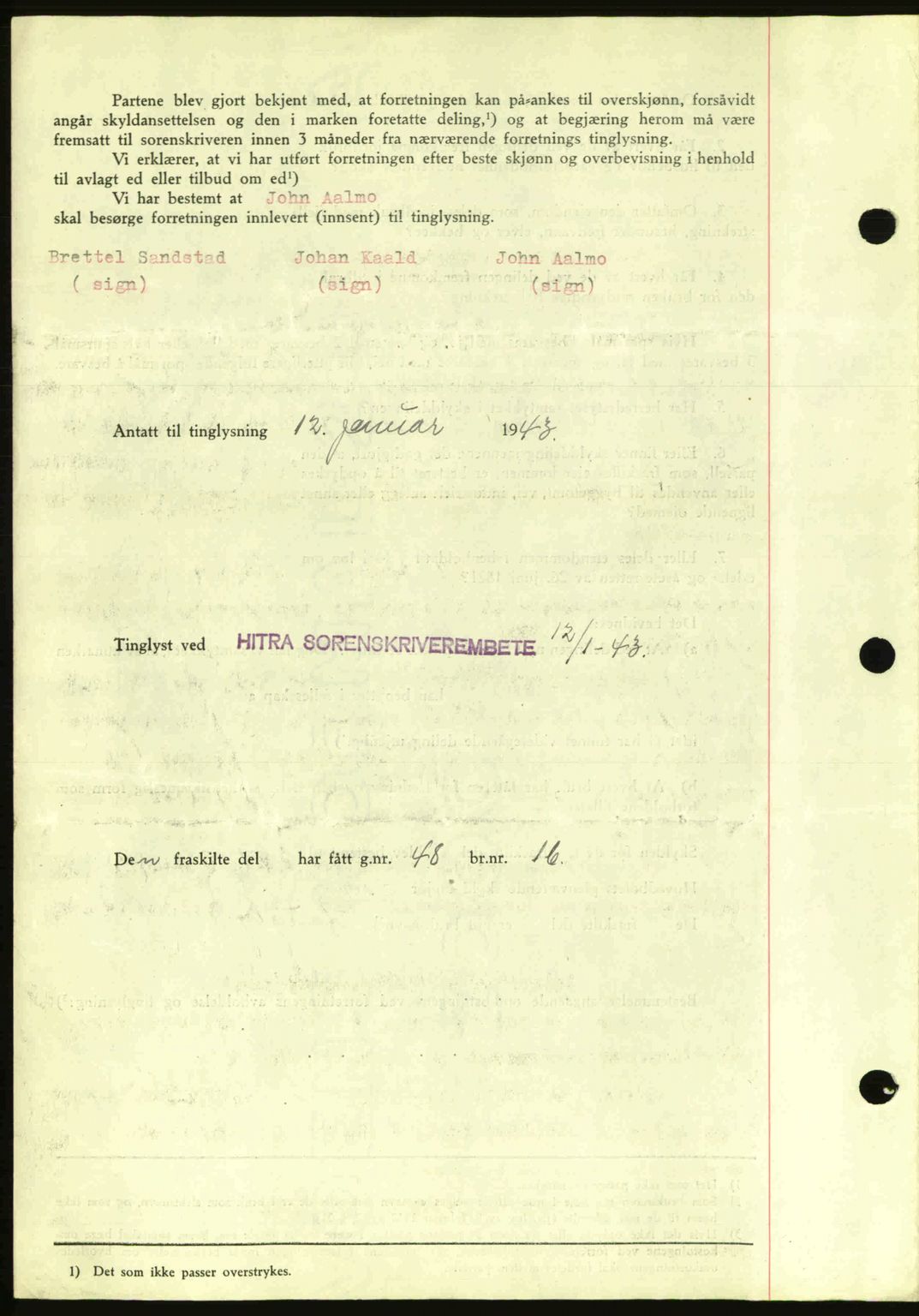 Hitra sorenskriveri, AV/SAT-A-0018/2/2C/2Ca: Mortgage book no. A2, 1943-1945, Diary no: : 29/1943