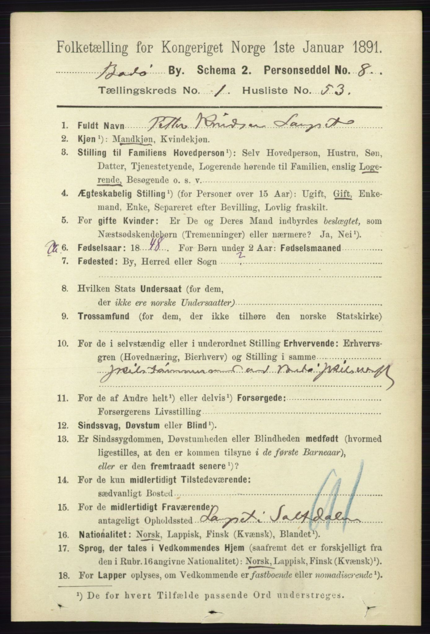 RA, 1891 census for 1804 Bodø, 1891, p. 841