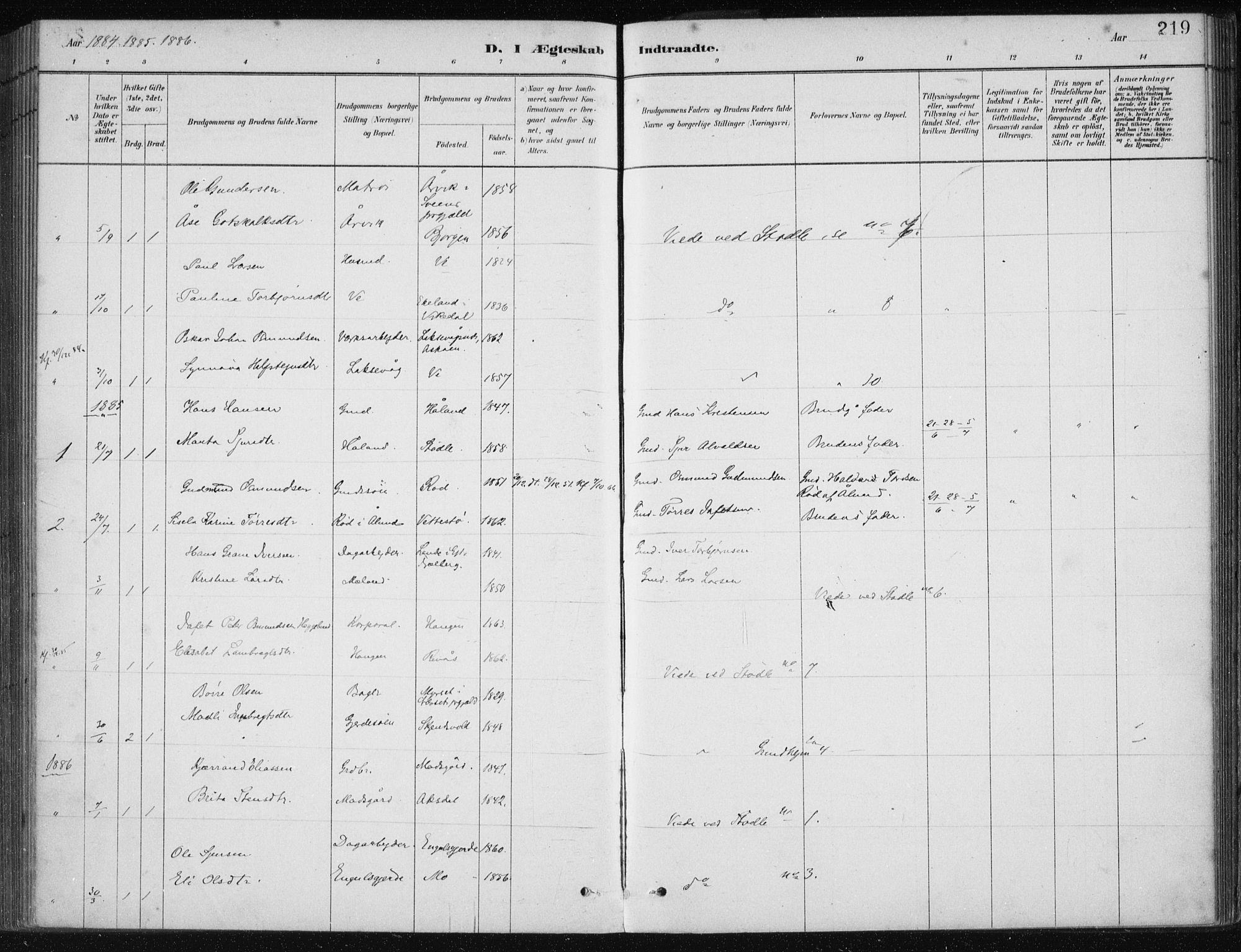 Etne sokneprestembete, SAB/A-75001/H/Haa: Parish register (official) no. C  1, 1879-1919, p. 219