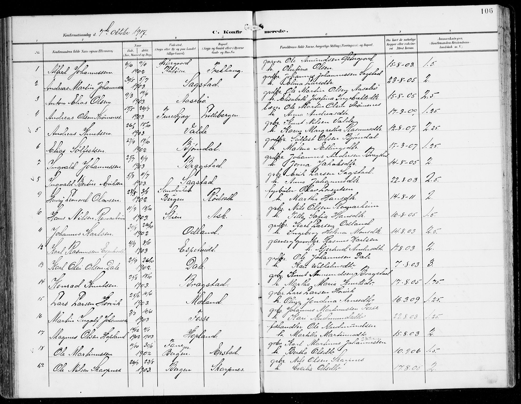 Alversund Sokneprestembete, SAB/A-73901/H/Ha/Haa/Haac/L0002: Parish register (official) no. C 2, 1901-1921, p. 106