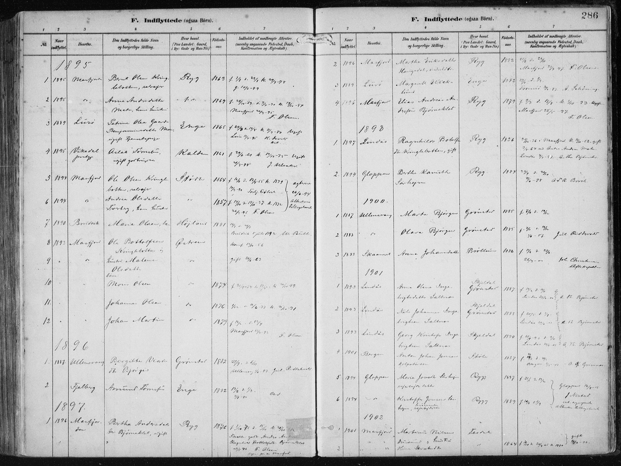 Etne sokneprestembete, SAB/A-75001/H/Haa: Parish register (official) no. B  1, 1879-1919, p. 286