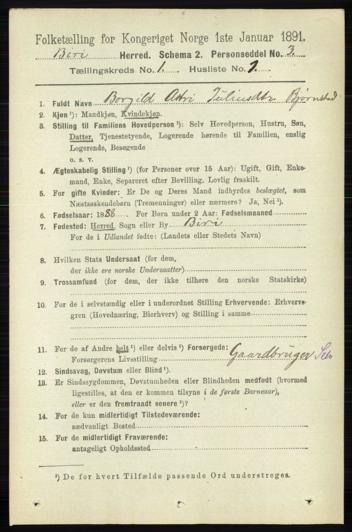 RA, 1891 census for 0525 Biri, 1891, p. 109