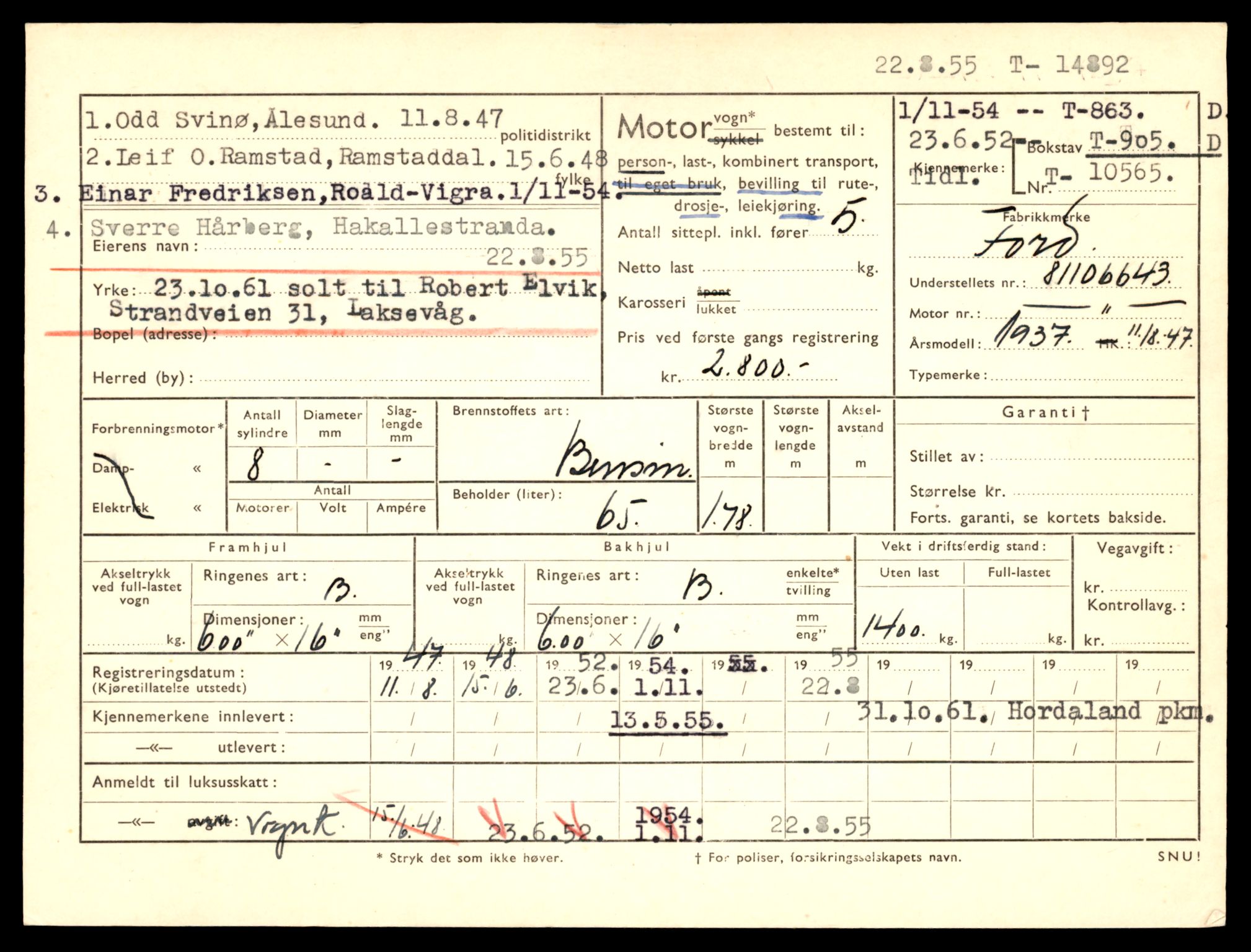 Møre og Romsdal vegkontor - Ålesund trafikkstasjon, AV/SAT-A-4099/F/Fe/L0049: Registreringskort for kjøretøy T 14864 - T 18613, 1927-1998, p. 711