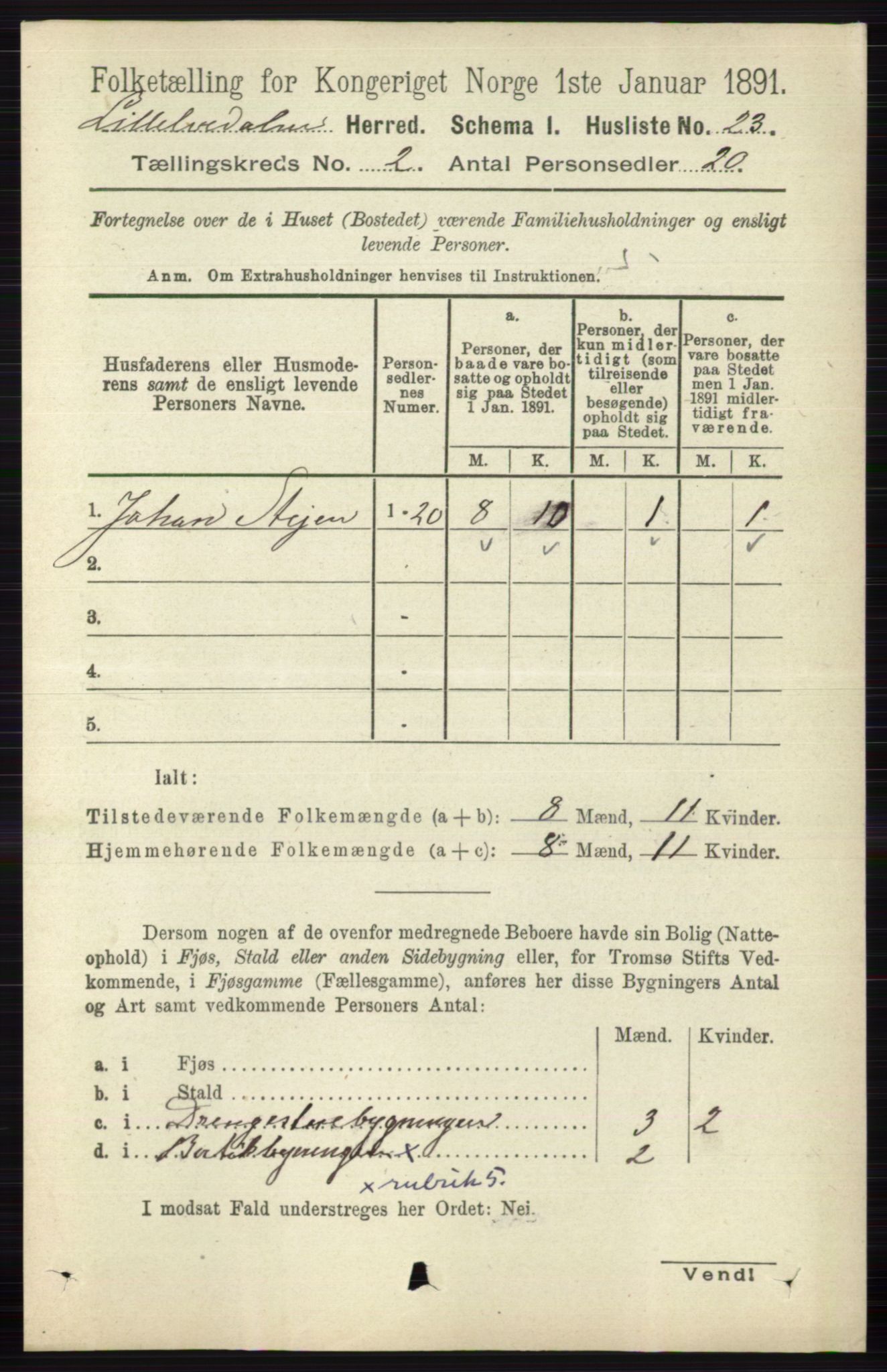 RA, 1891 census for 0438 Lille Elvedalen, 1891, p. 507