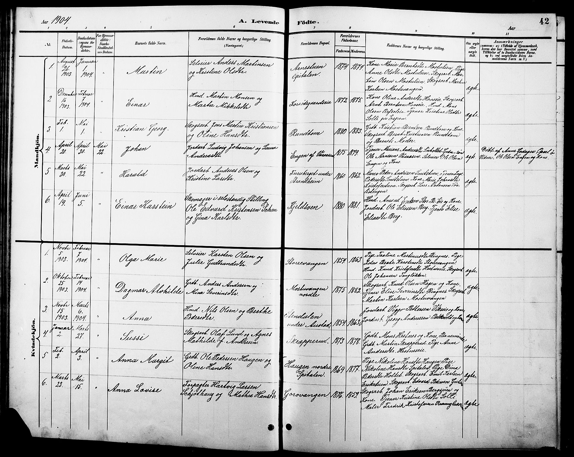 Stange prestekontor, SAH/PREST-002/L/L0011: Parish register (copy) no. 11, 1895-1917, p. 42