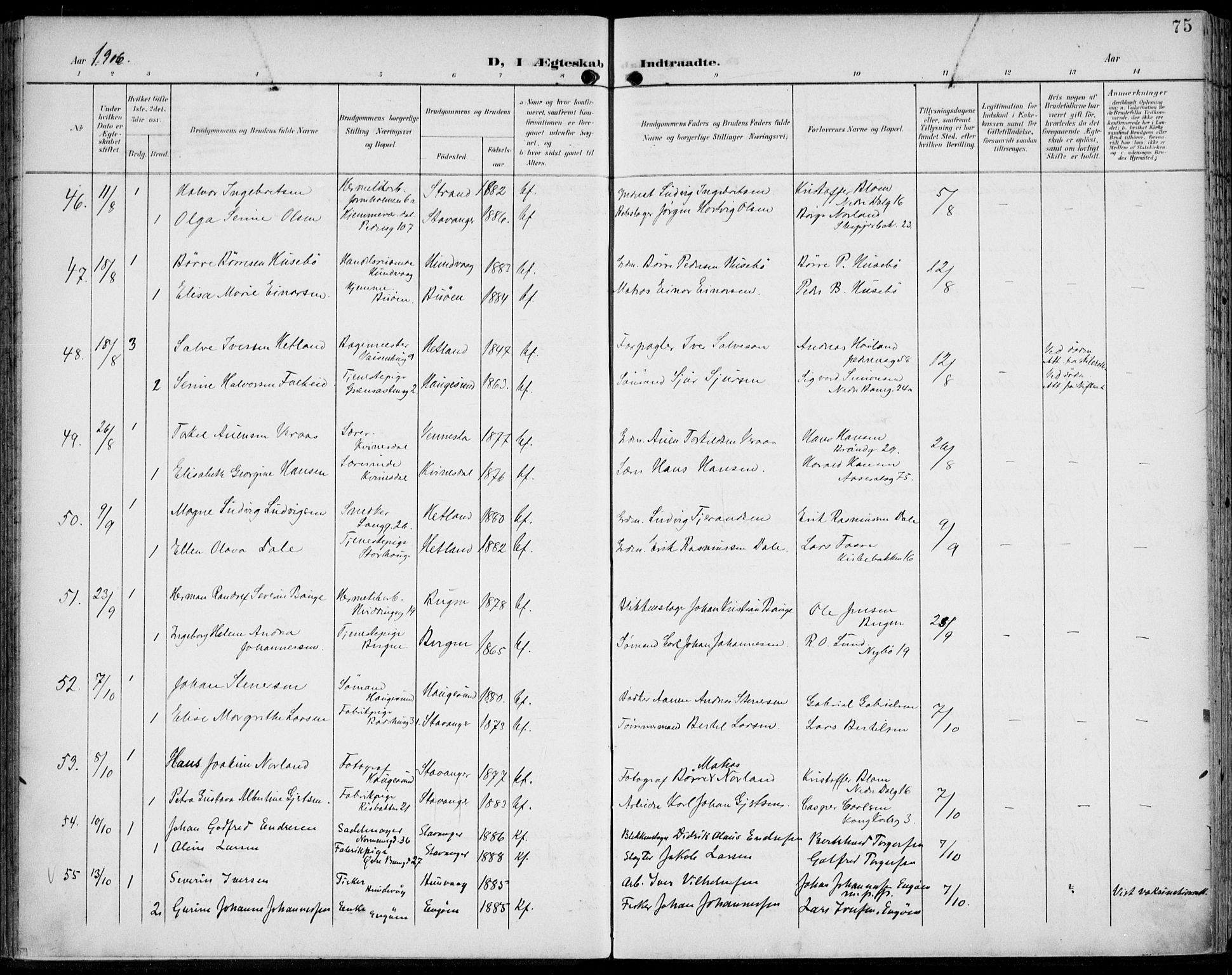 St. Johannes sokneprestkontor, SAST/A-101814/002/B/L0001: Parish register (official) no. A 8, 1899-1917, p. 75
