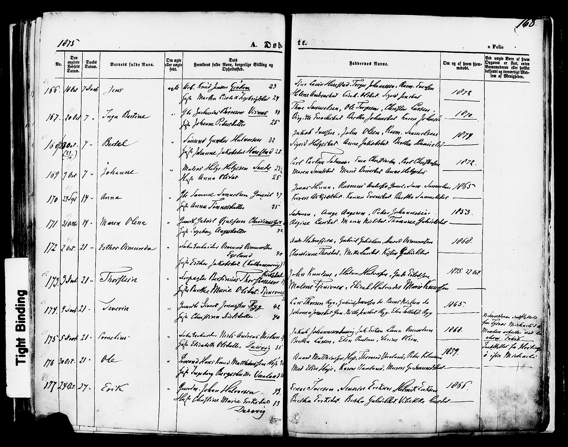 Hetland sokneprestkontor, AV/SAST-A-101826/30/30BA/L0003: Parish register (official) no. A 3, 1862-1876, p. 168