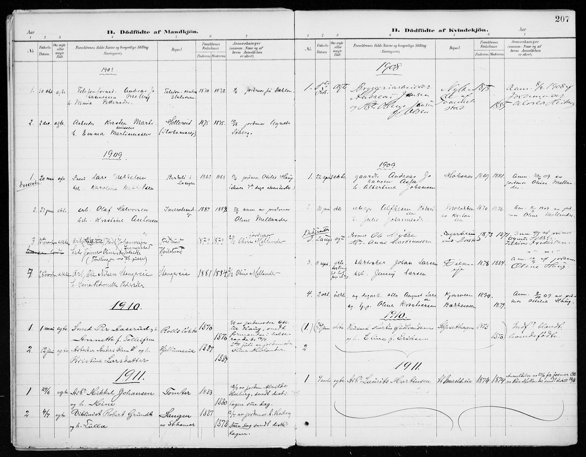 Vang prestekontor, Hedmark, SAH/PREST-008/H/Ha/Haa/L0021: Parish register (official) no. 21, 1902-1917, p. 207
