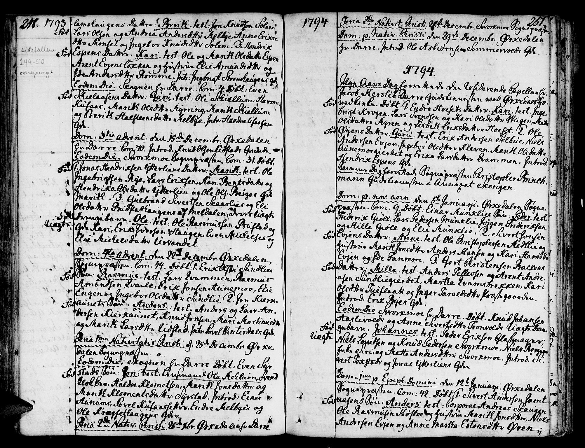 Ministerialprotokoller, klokkerbøker og fødselsregistre - Sør-Trøndelag, SAT/A-1456/668/L0802: Parish register (official) no. 668A02, 1776-1799, p. 248-251