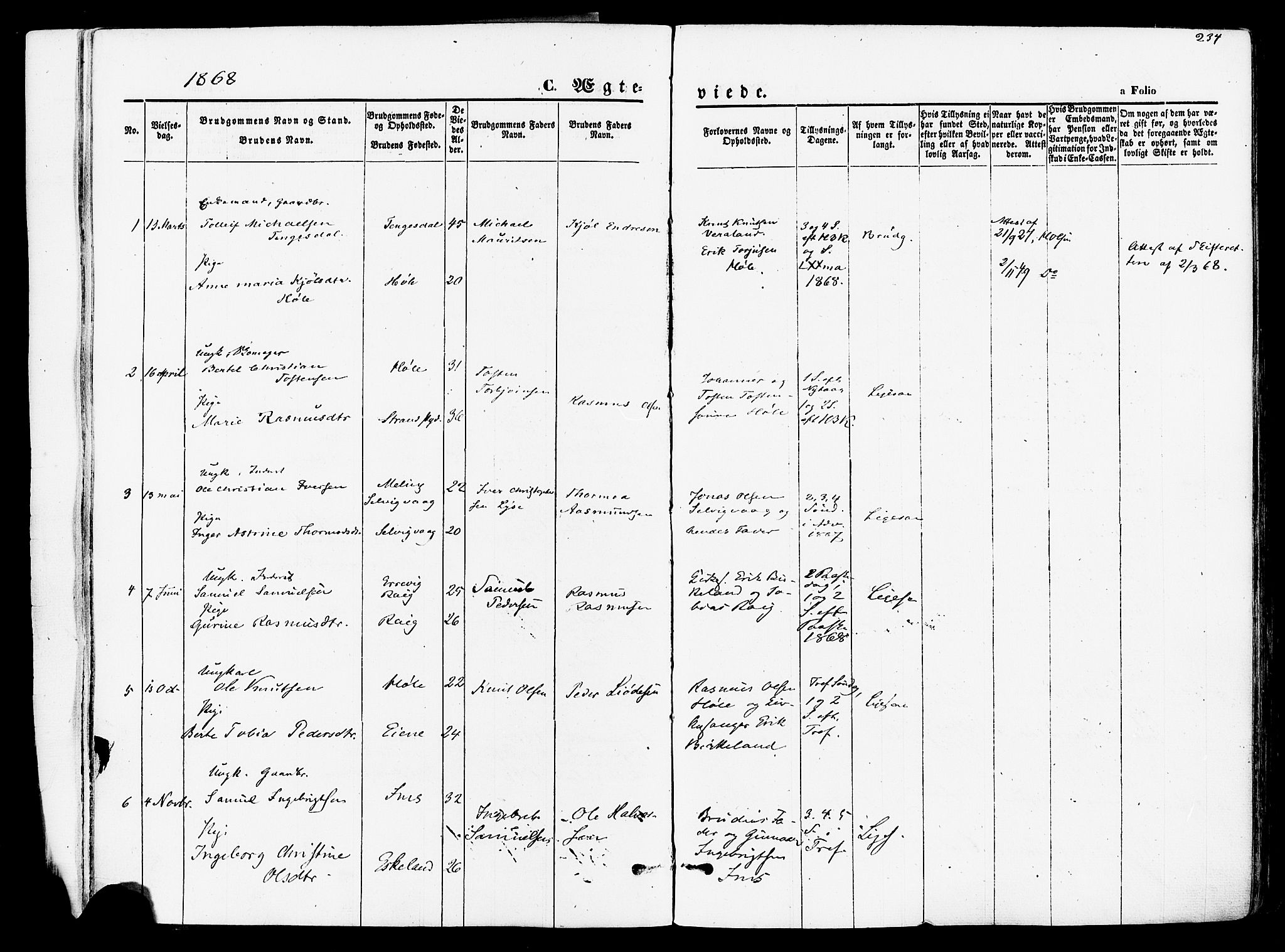 Høgsfjord sokneprestkontor, SAST/A-101624/H/Ha/Haa/L0002: Parish register (official) no. A 2, 1855-1885, p. 234