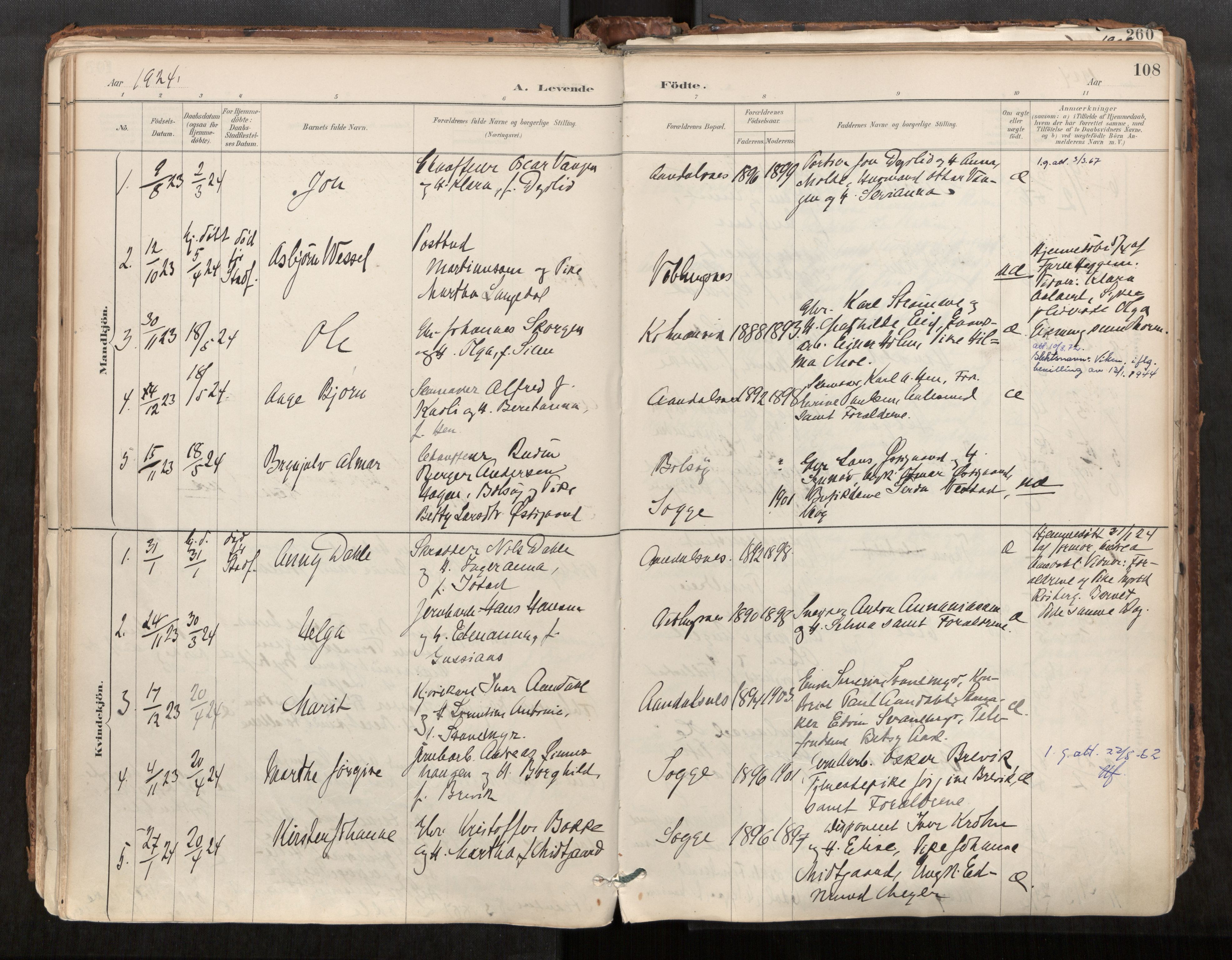 Ministerialprotokoller, klokkerbøker og fødselsregistre - Møre og Romsdal, AV/SAT-A-1454/544/L0585: Parish register (official) no. 544A06, 1887-1924, p. 108