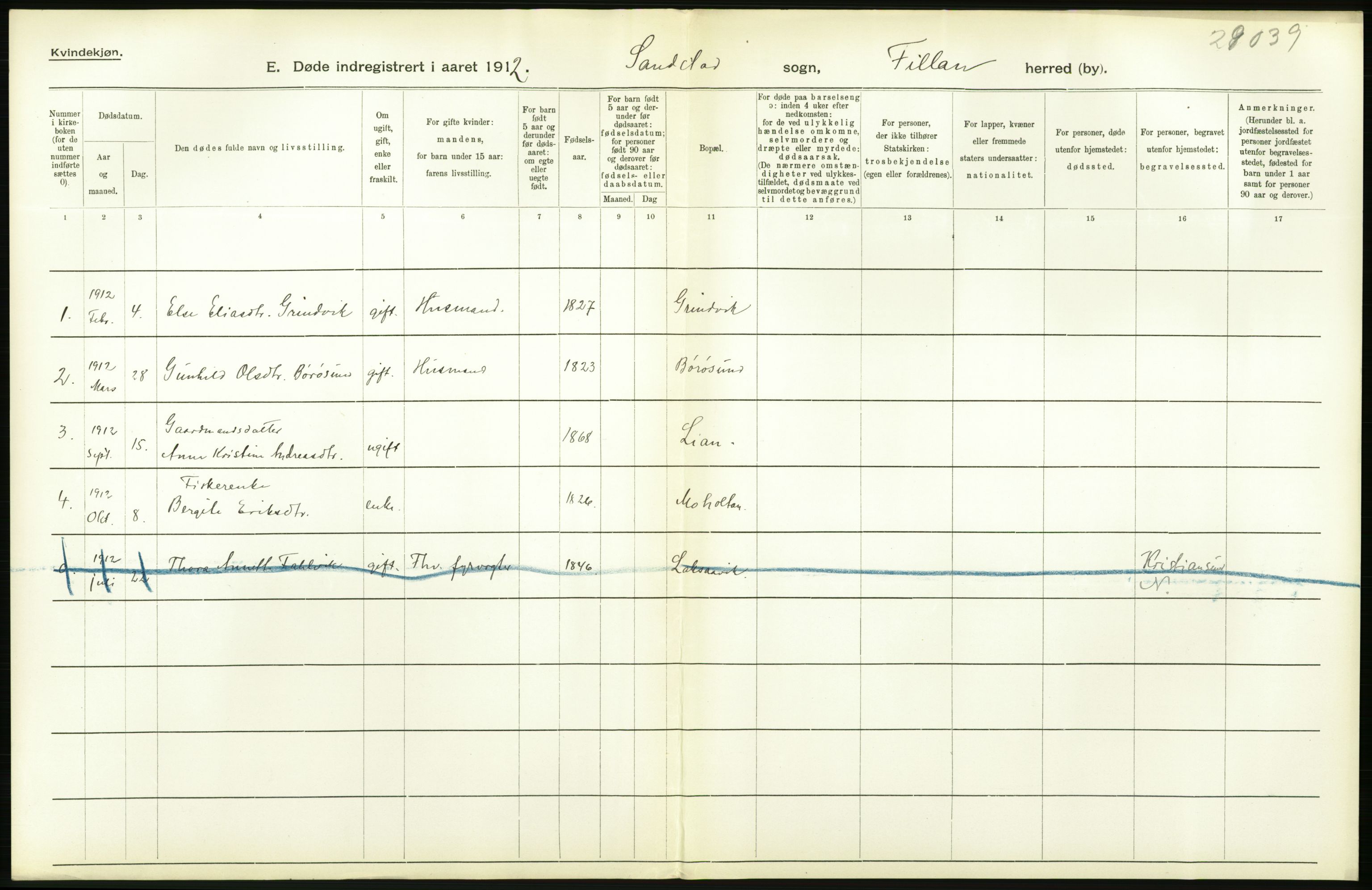 Statistisk sentralbyrå, Sosiodemografiske emner, Befolkning, AV/RA-S-2228/D/Df/Dfb/Dfbb/L0042: S. Trondhjems amt: Døde. Bygder., 1912, p. 30