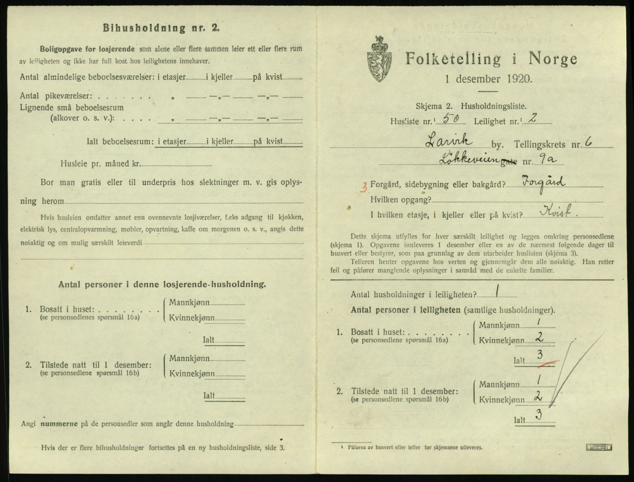 SAKO, 1920 census for Larvik, 1920, p. 5572