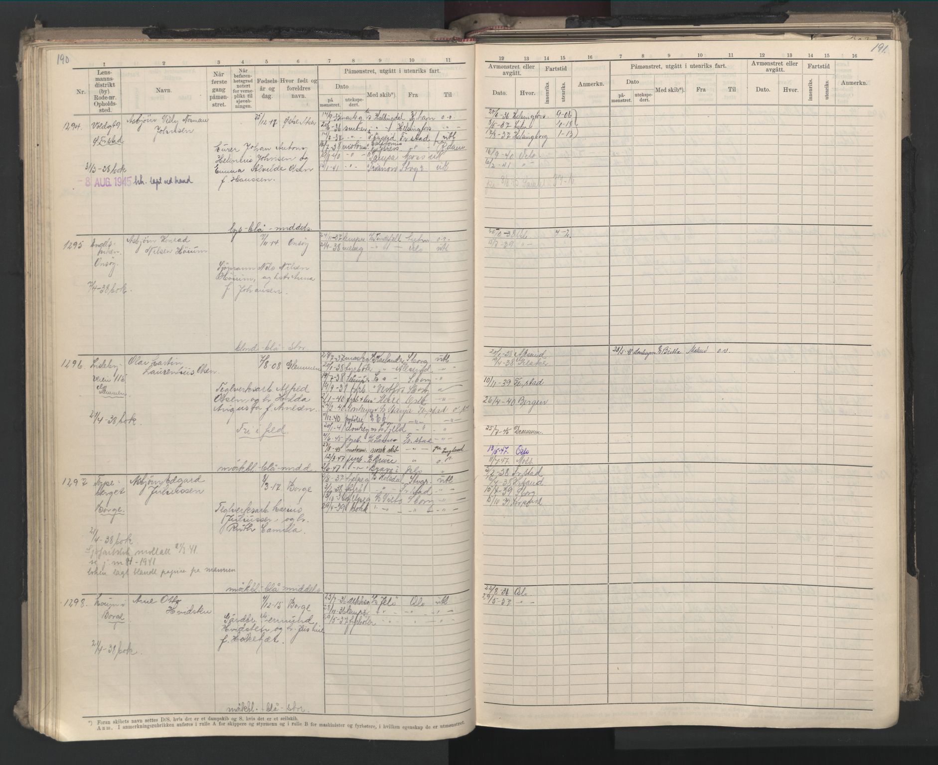 Oslo sjømannskontor, AV/SAO-A-10595/F/Fd/L0008: B-rulle, 1914, p. 190-191