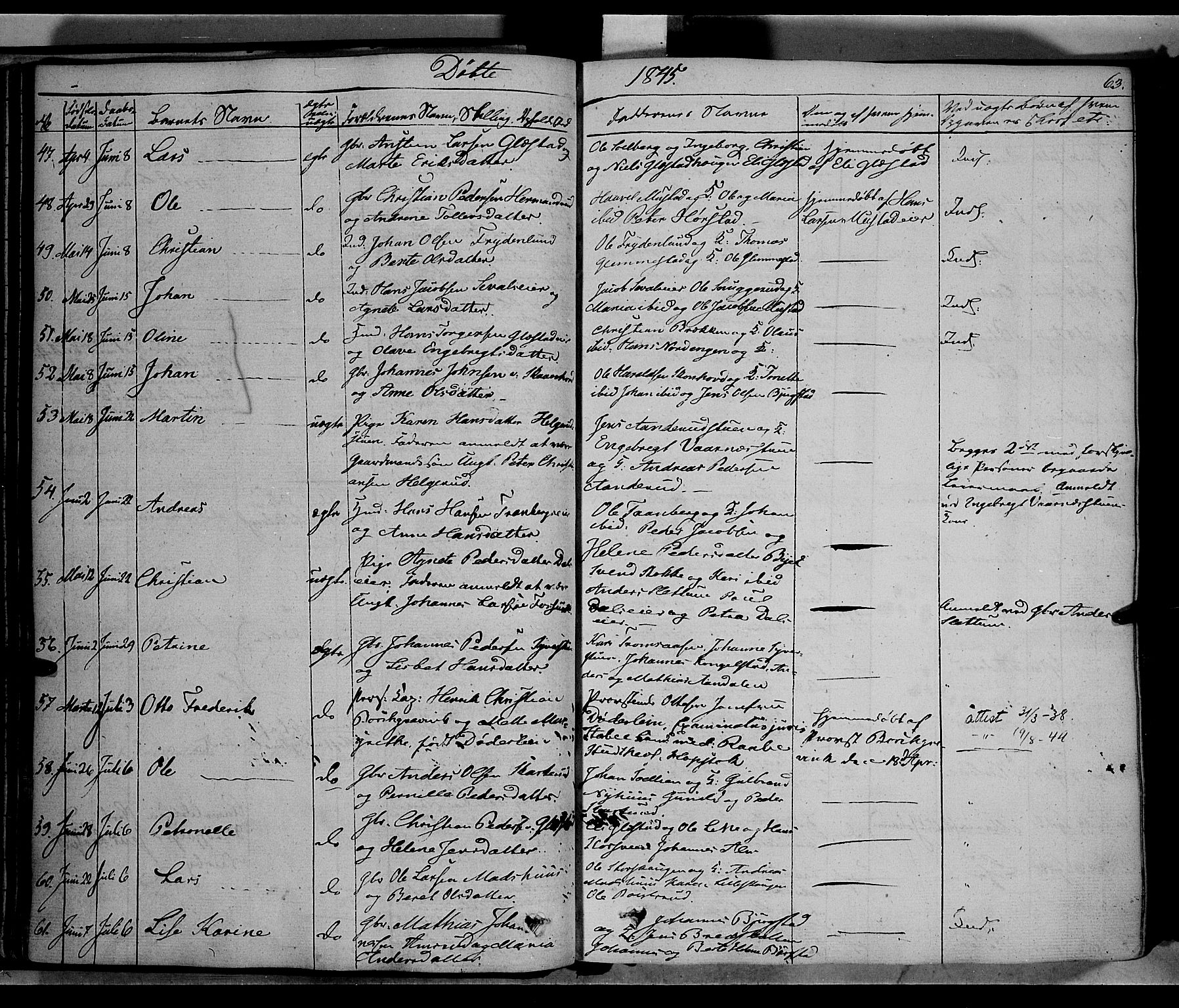 Vardal prestekontor, SAH/PREST-100/H/Ha/Haa/L0005: Parish register (official) no. 5, 1831-1853, p. 63