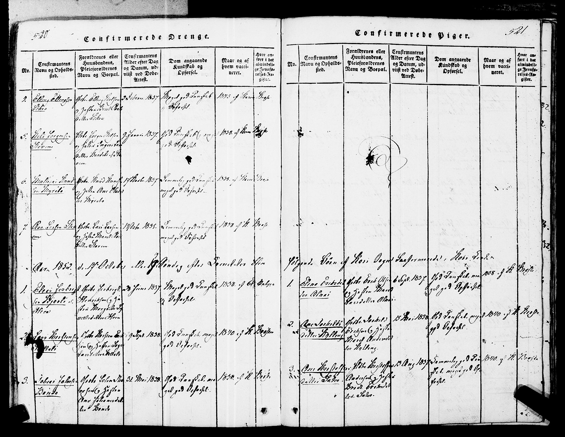 Ministerialprotokoller, klokkerbøker og fødselsregistre - Møre og Romsdal, AV/SAT-A-1454/546/L0593: Parish register (official) no. 546A01, 1818-1853, p. 520-521