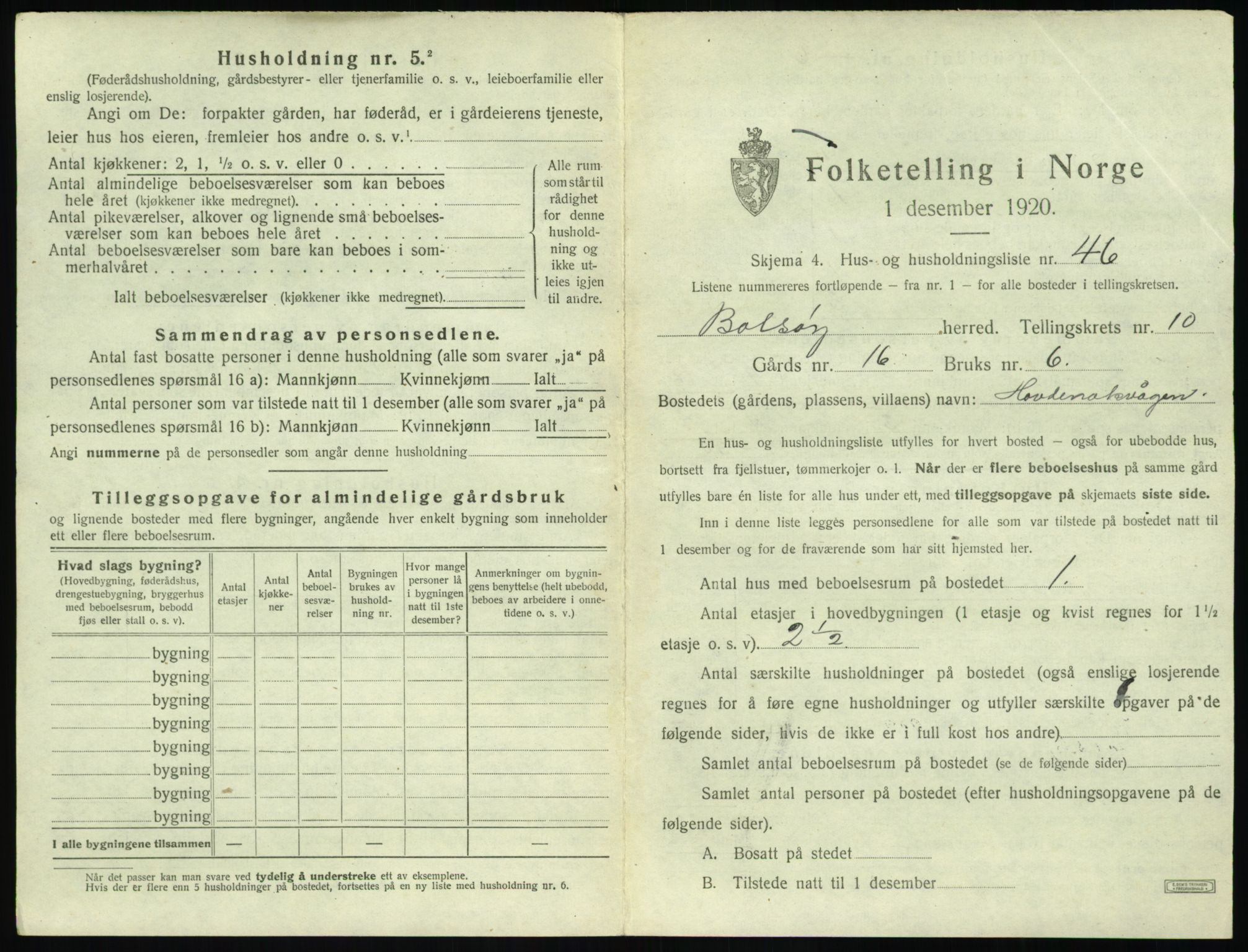 SAT, 1920 census for Bolsøy, 1920, p. 1563