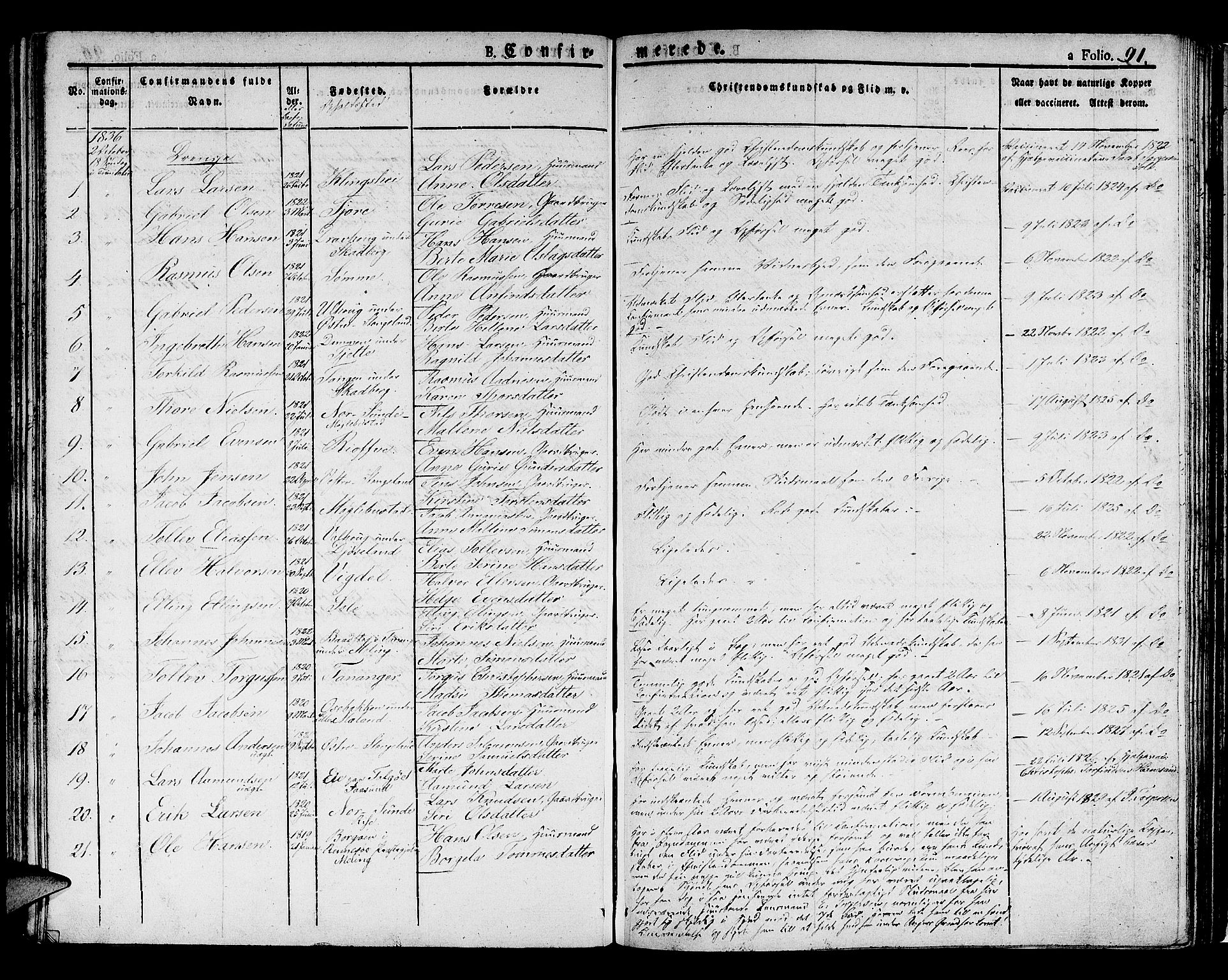 Håland sokneprestkontor, AV/SAST-A-101802/001/30BA/L0005: Parish register (official) no. A 5, 1829-1841, p. 91