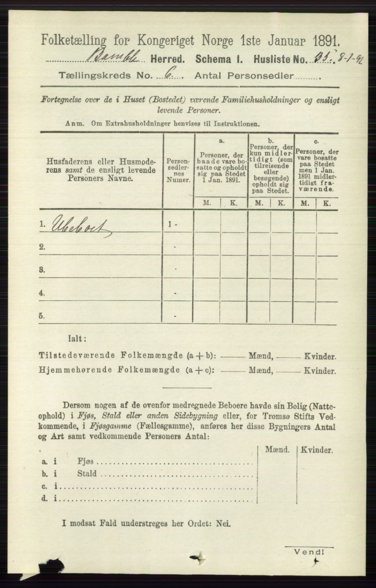 RA, 1891 census for 0814 Bamble, 1891, p. 2690