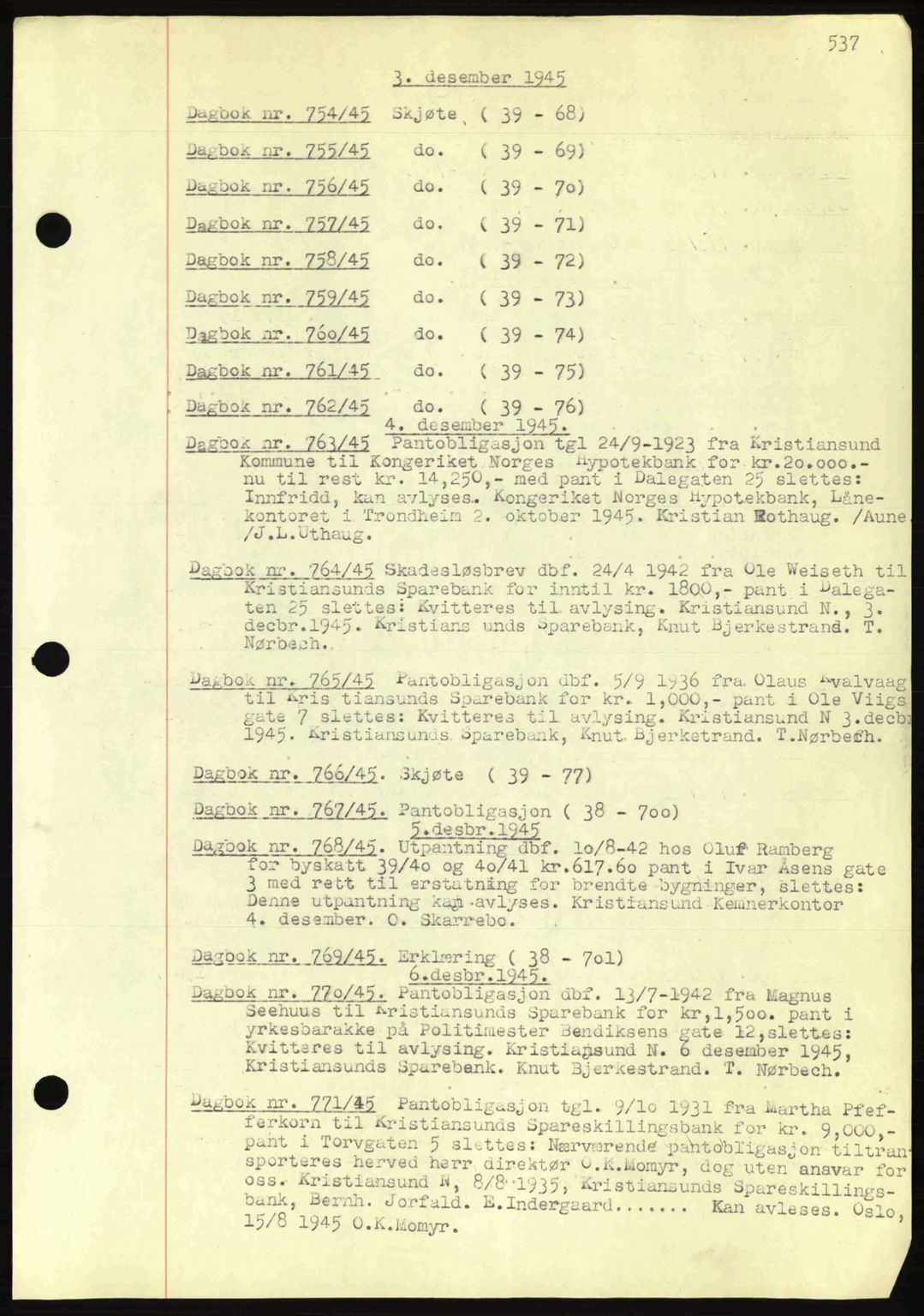 Kristiansund byfogd, SAT/A-4587/A/27: Mortgage book no. 32a, 1938-1946, Diary no: : 758/1945