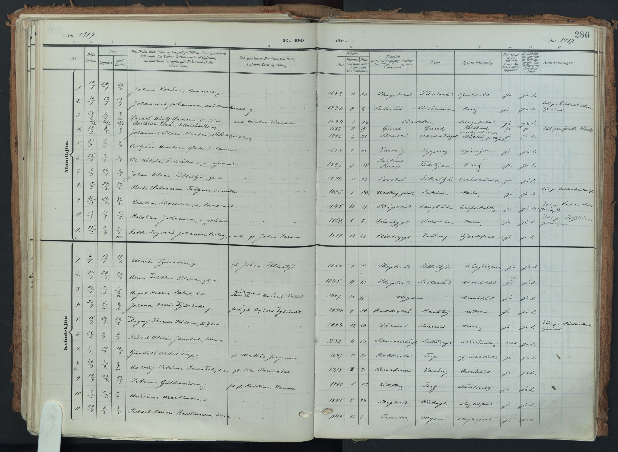 Eidsberg prestekontor Kirkebøker, AV/SAO-A-10905/F/Fa/L0014: Parish register (official) no. I 14, 1902-1919, p. 286