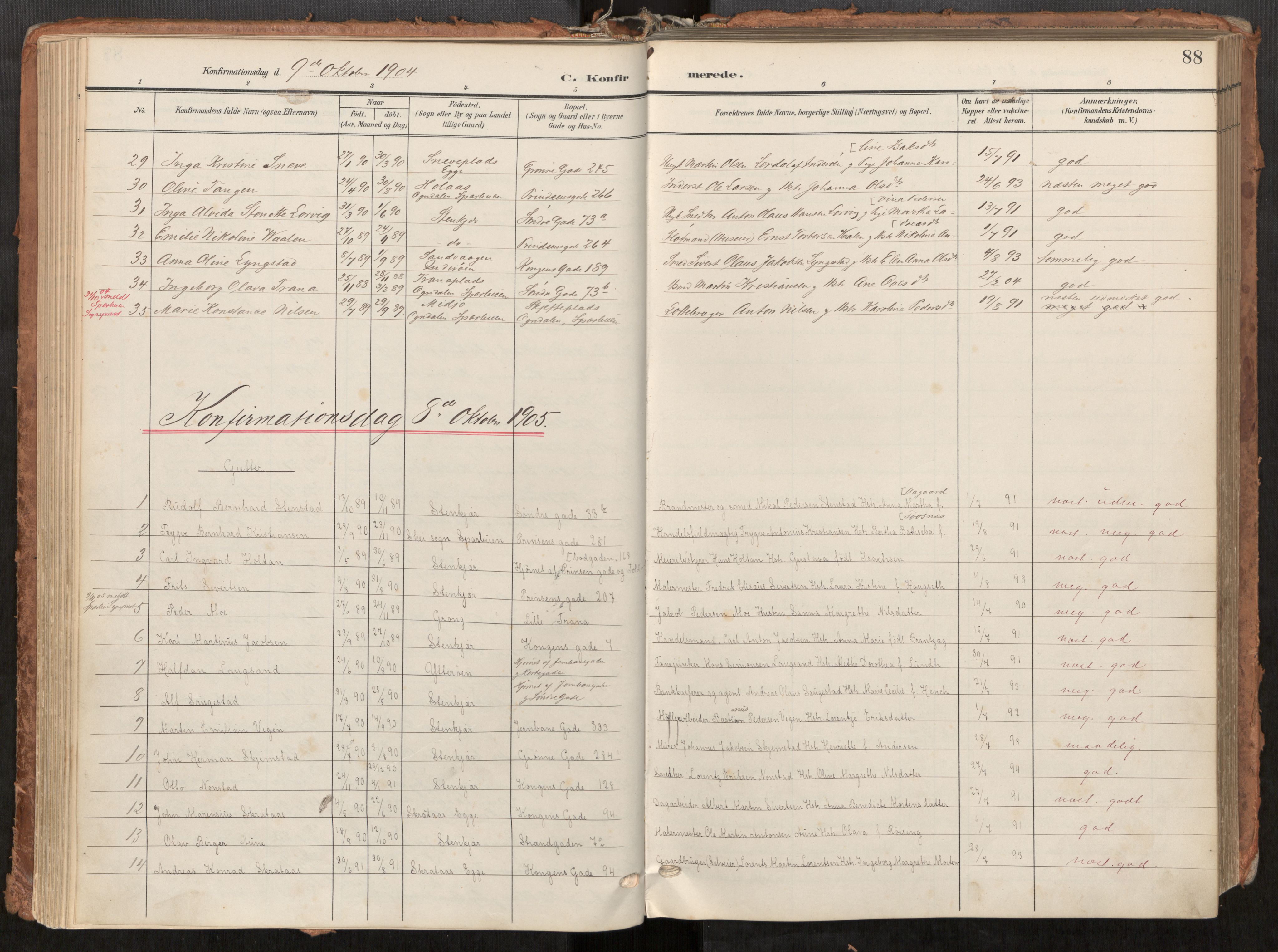 Steinkjer sokneprestkontor, AV/SAT-A-1541/01/H/Ha/Haa/L0001: Parish register (official) no. 1, 1904-1912, p. 88